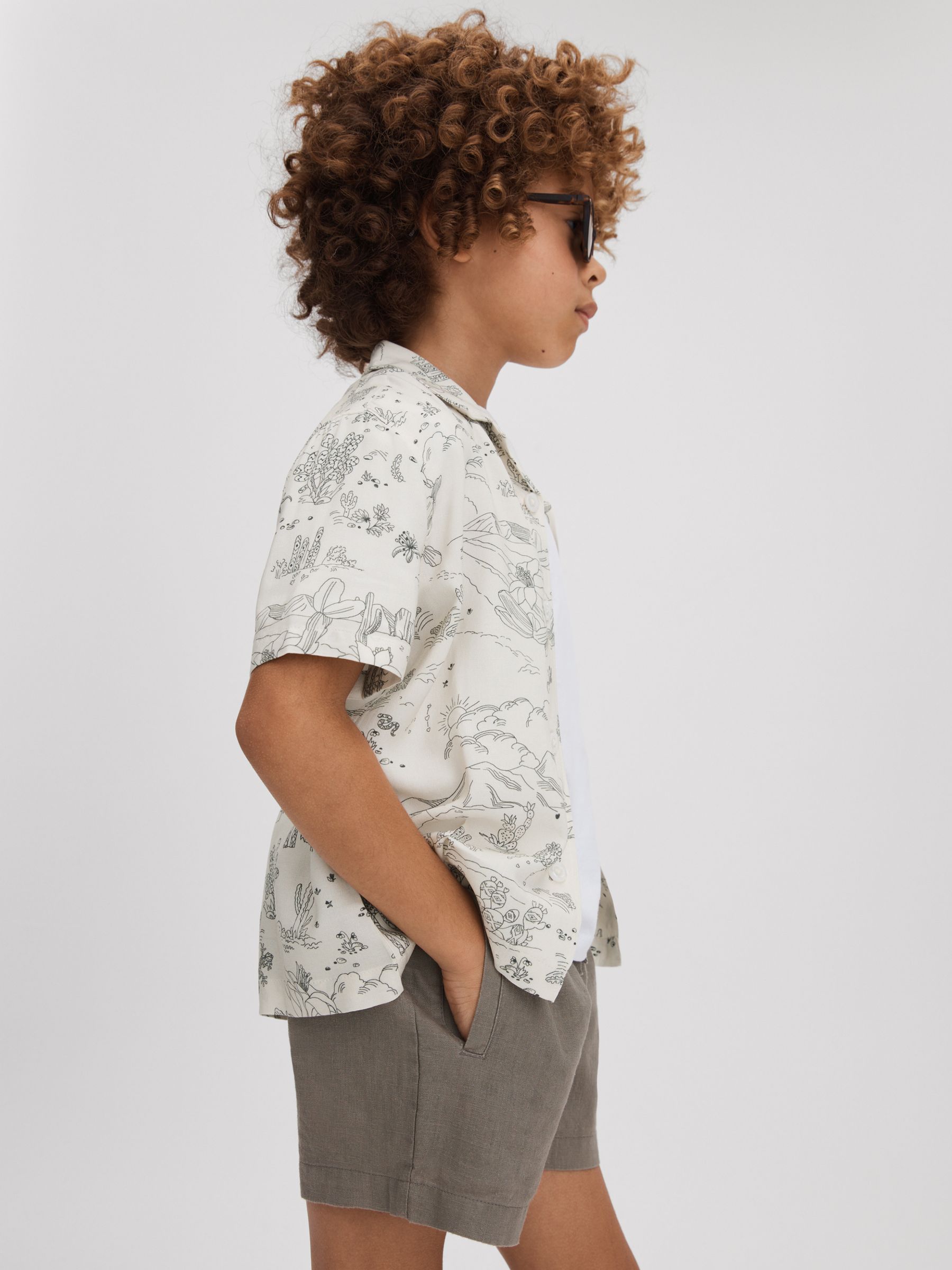 3-9 yrs Sketch Design Cuban Collar Shirt in Ecru - Image 3 of 4