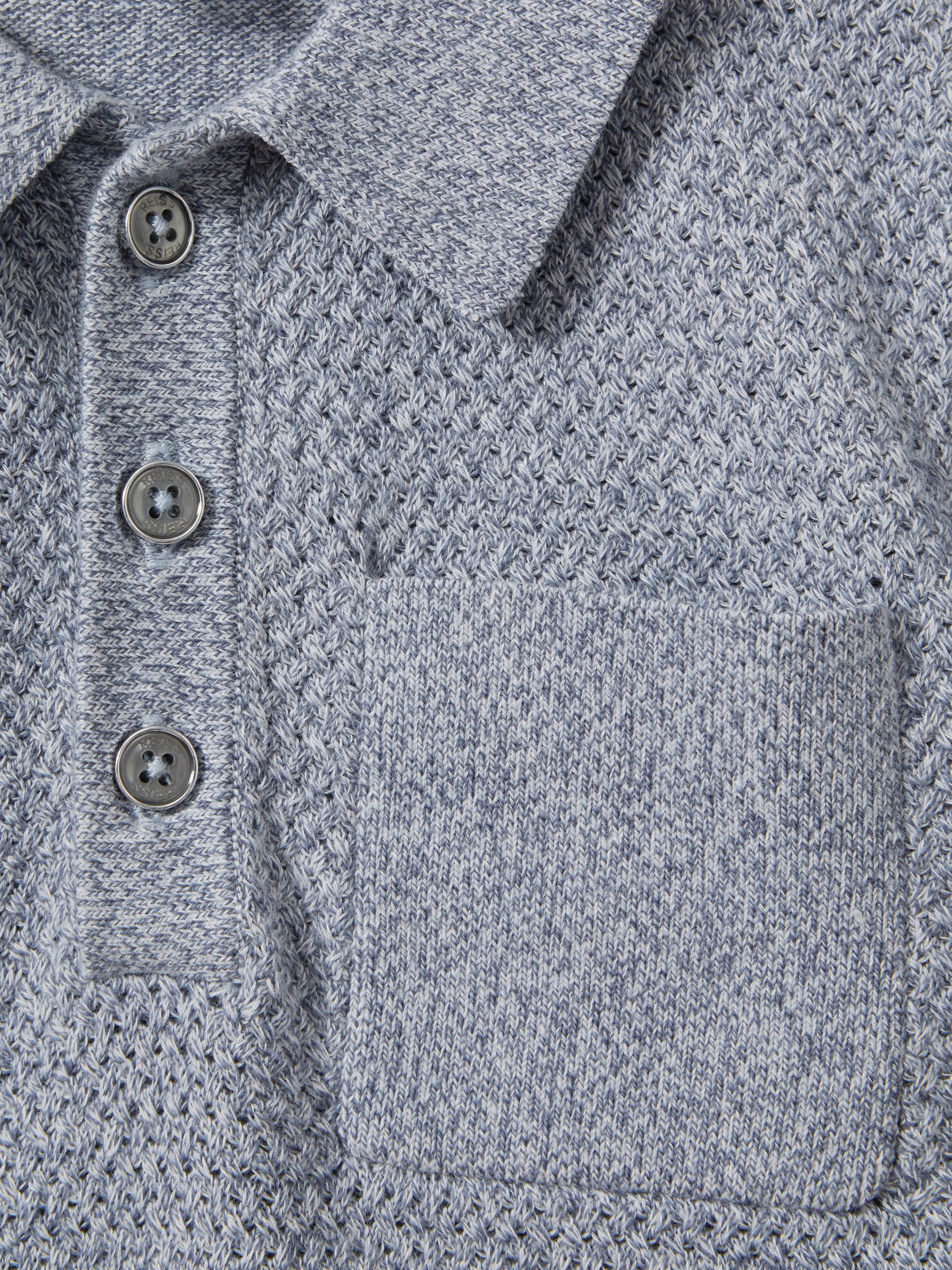 9-13 yrs Textured Cotton Polo Shirt in Blue Melange - Image 4 of 4