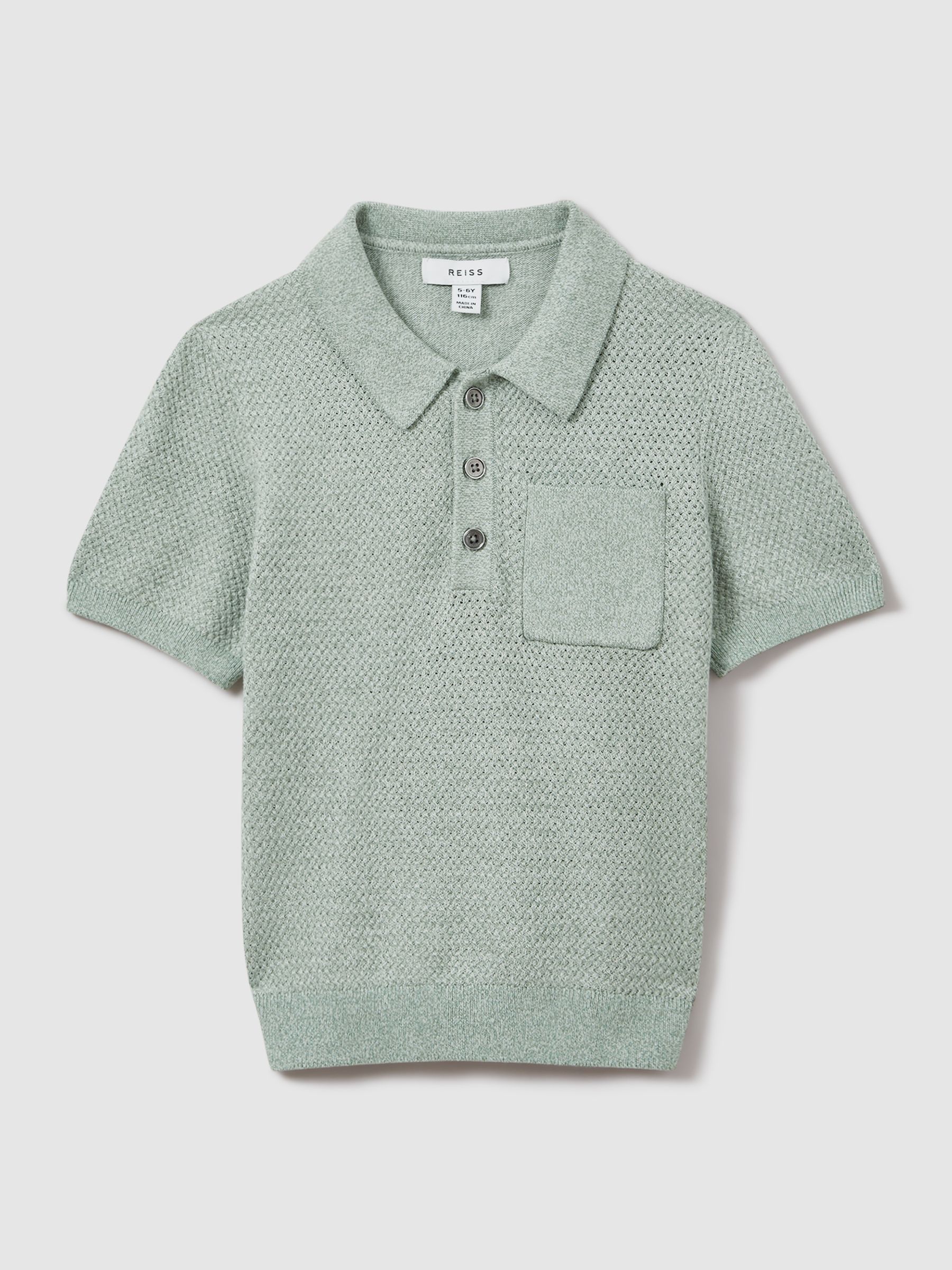 9-13 yrs Textured Cotton Polo Shirt in Sage Melange - Image 2 of 4
