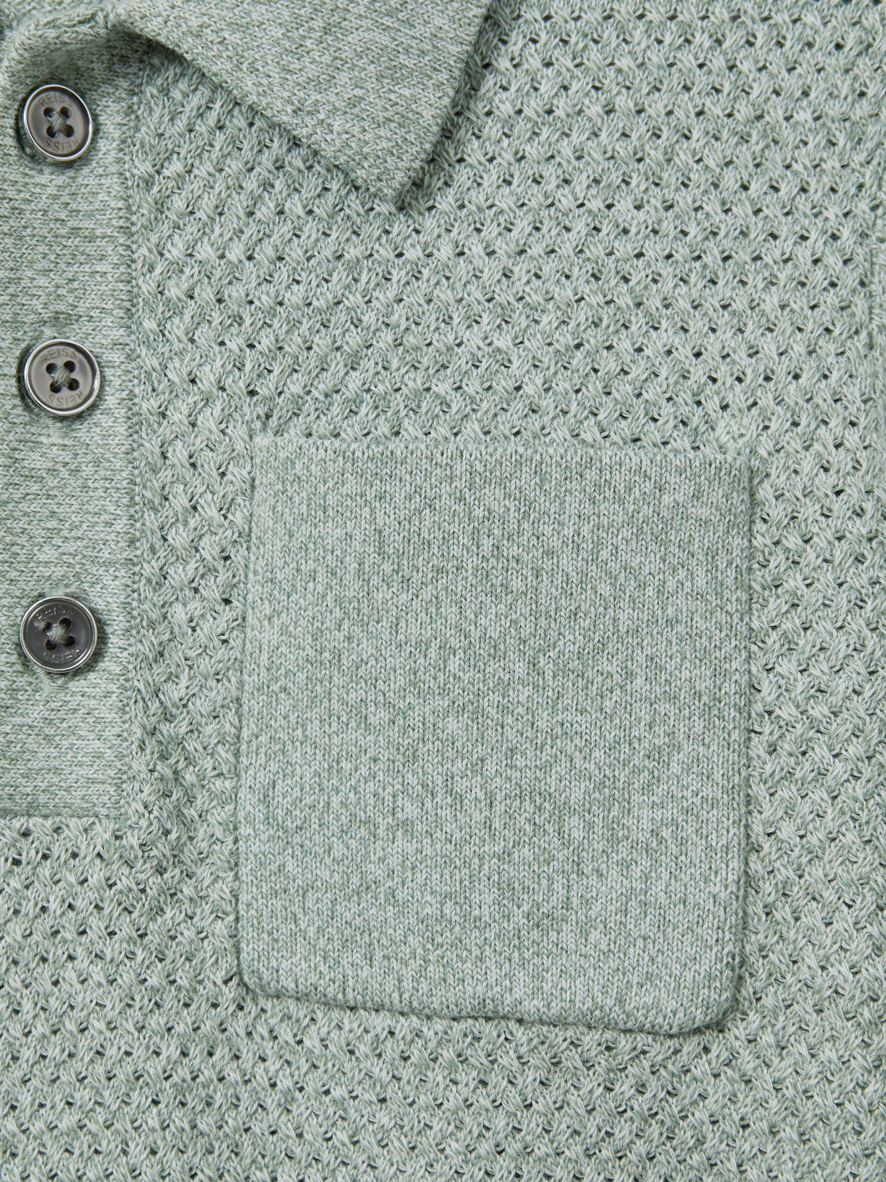 9-13 yrs Textured Cotton Polo Shirt in Sage Melange - Image 4 of 4