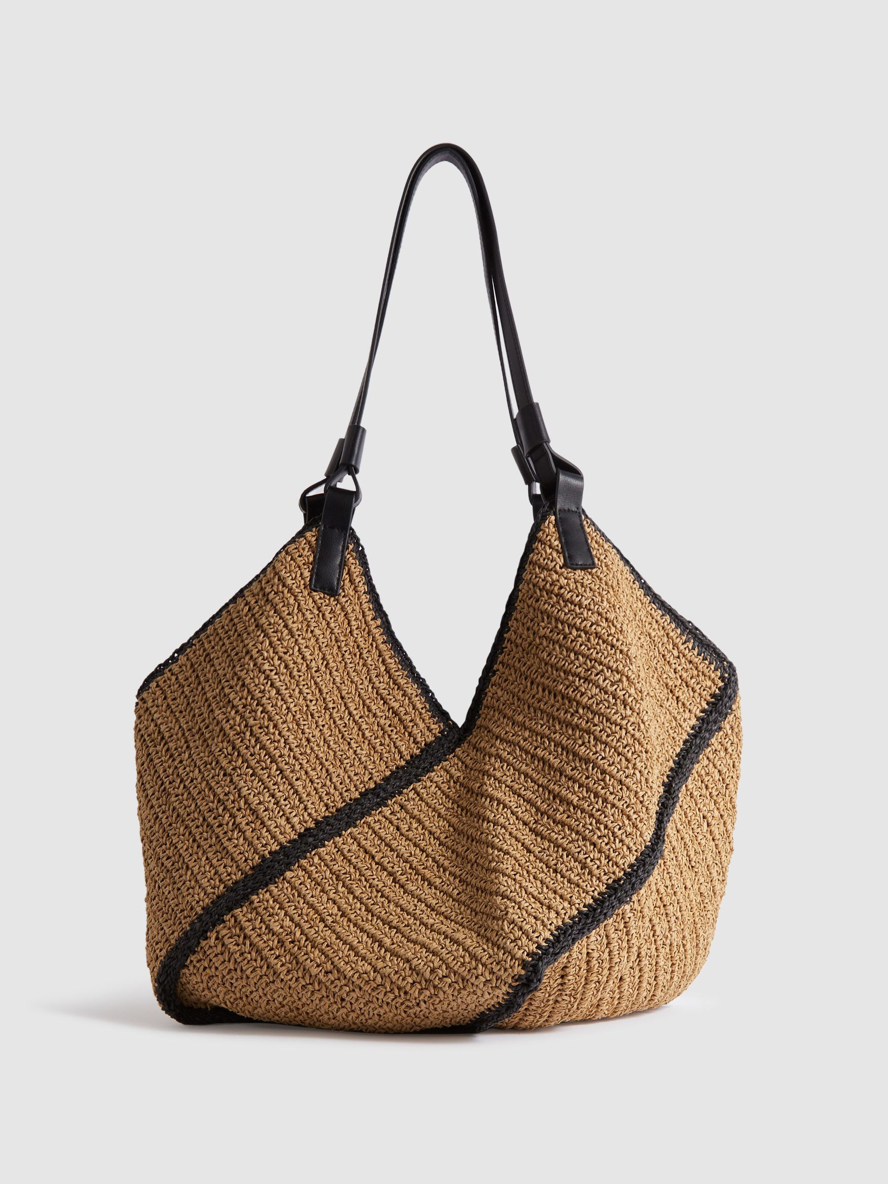 Woven Diagonal Seam Tote Bag in Natural - Image 3 of 5