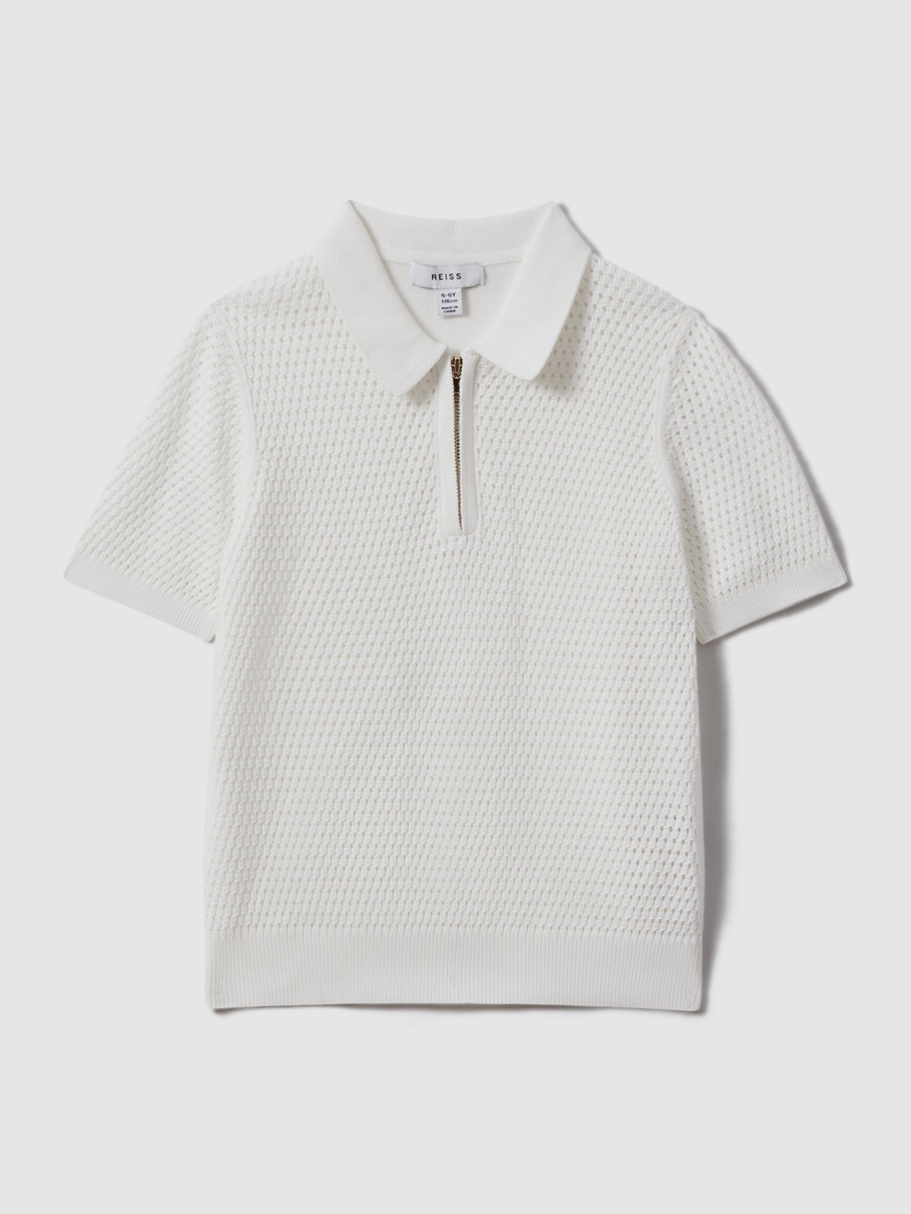 Teen Textured Half-Zip Polo T-Shirt in Optic White - Image 1 of 4
