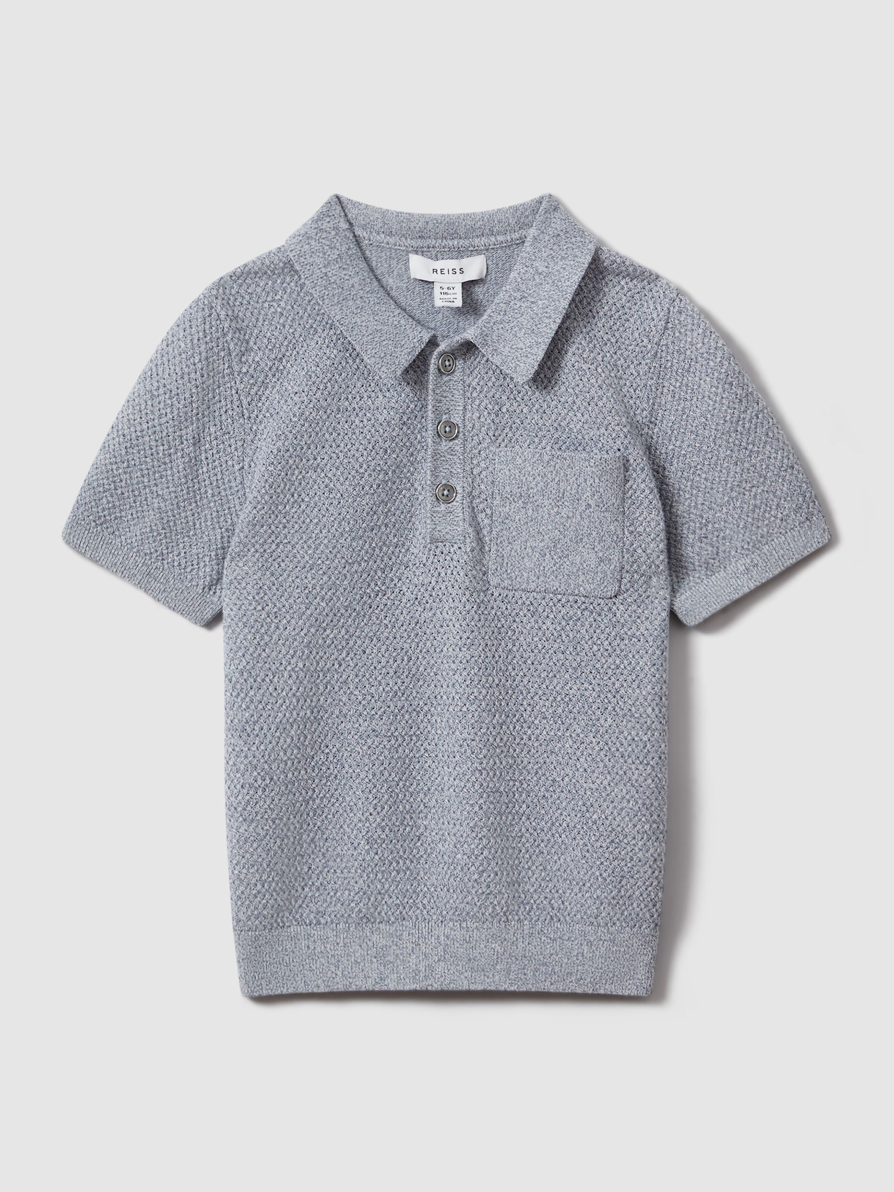 3-9 yrs Textured Cotton Polo Shirt in Blue Melange - Image 2 of 4