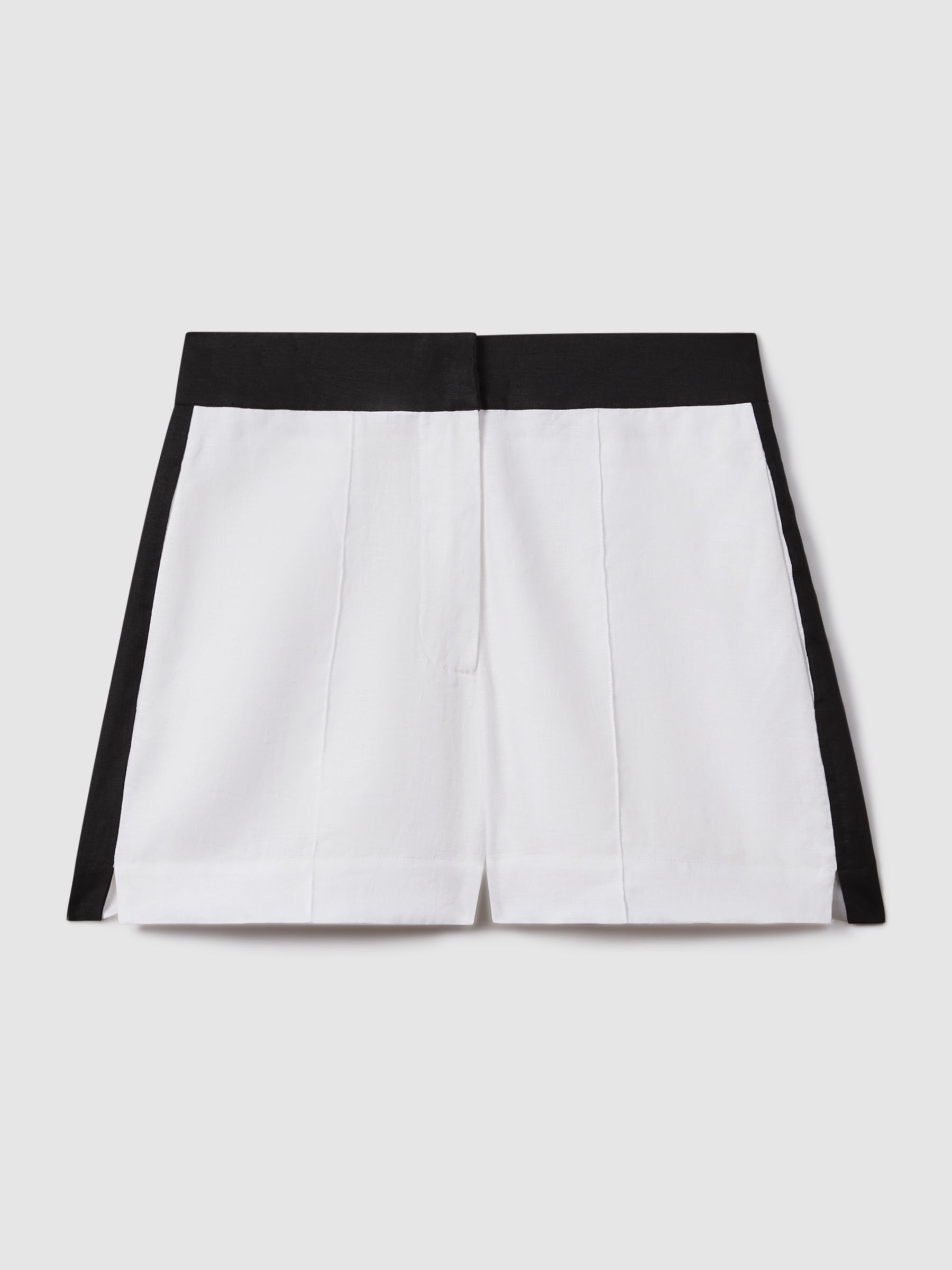 Linen Colourblock Shorts in White/Navy - Image 2 of 7