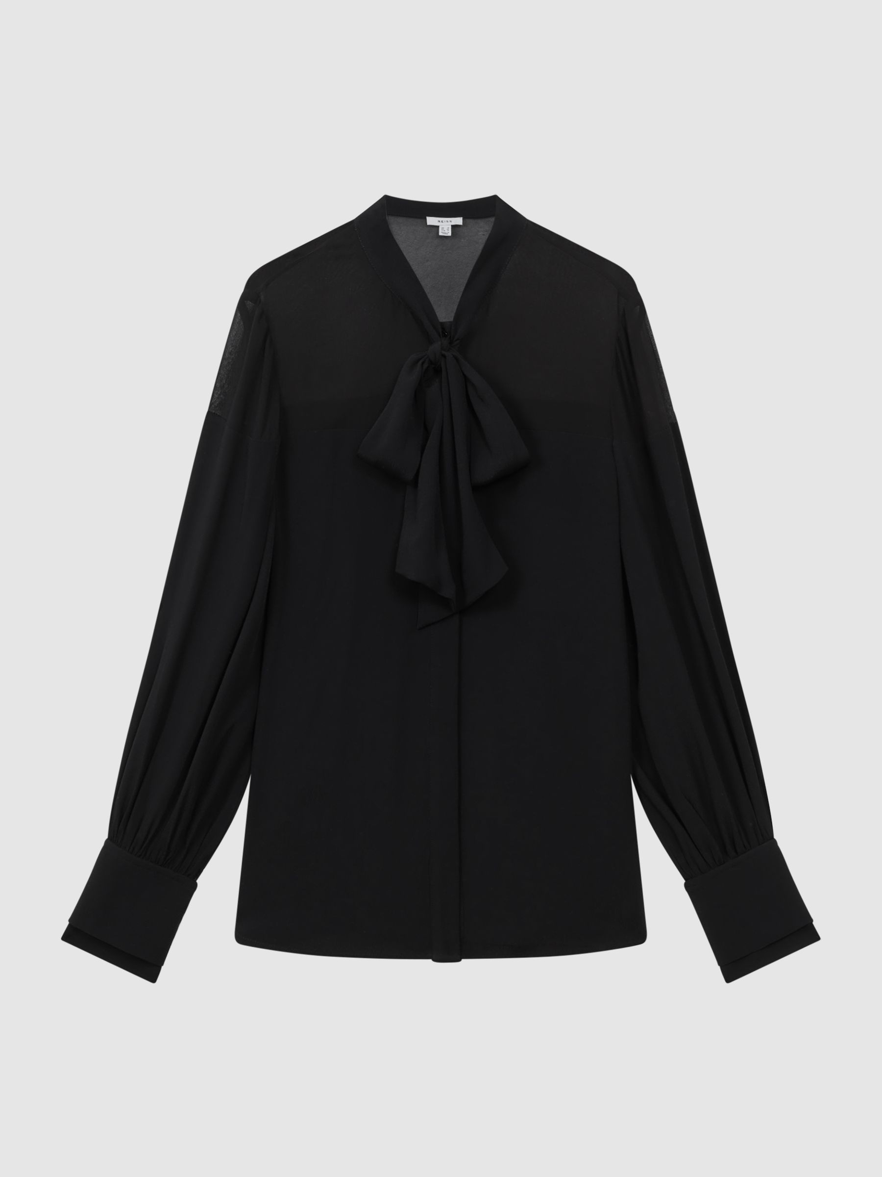 Tie Neck Semi-Sheer Blouse in Black - Image 2 of 5