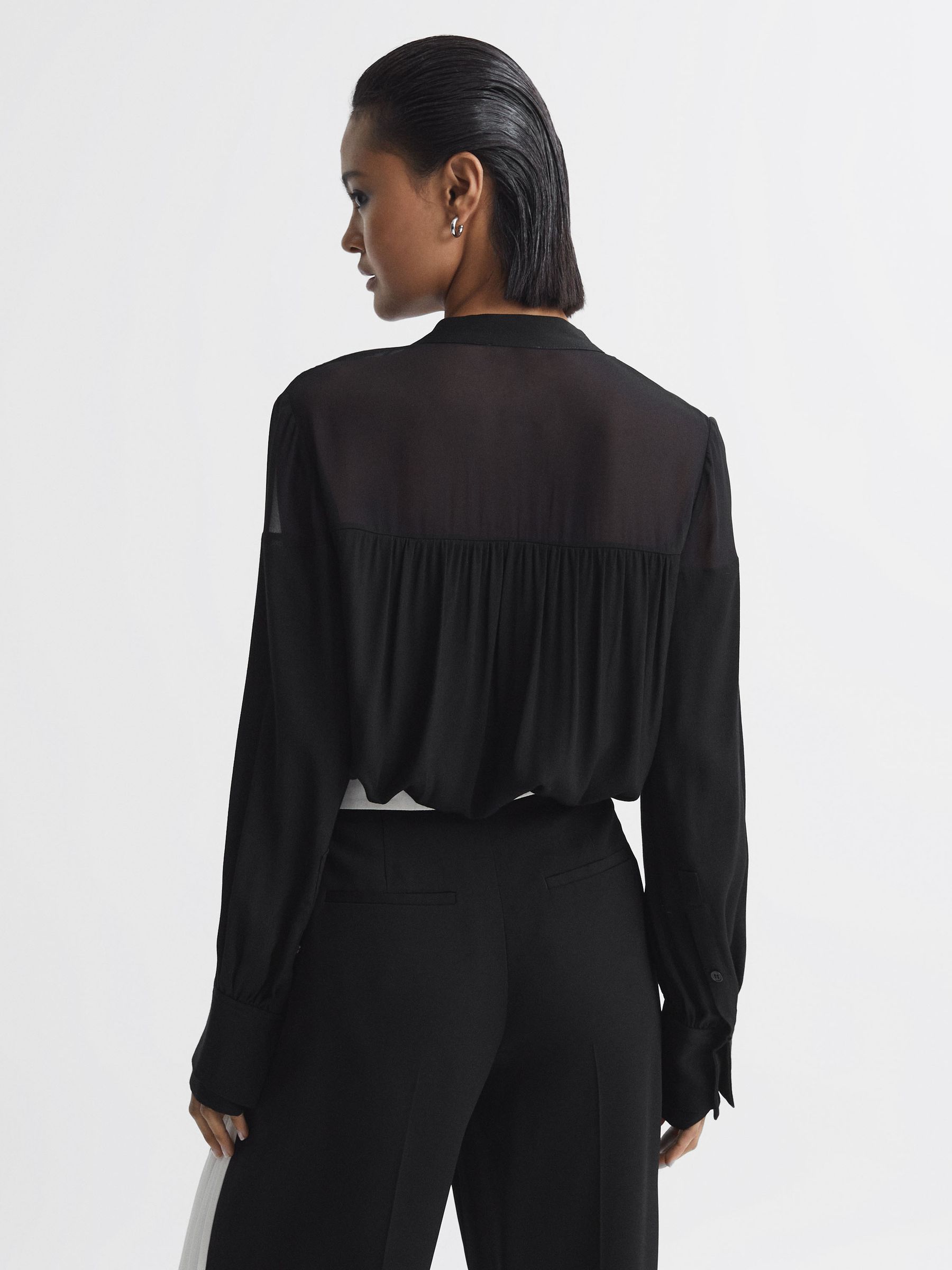 Tie Neck Semi-Sheer Blouse in Black - Image 4 of 5