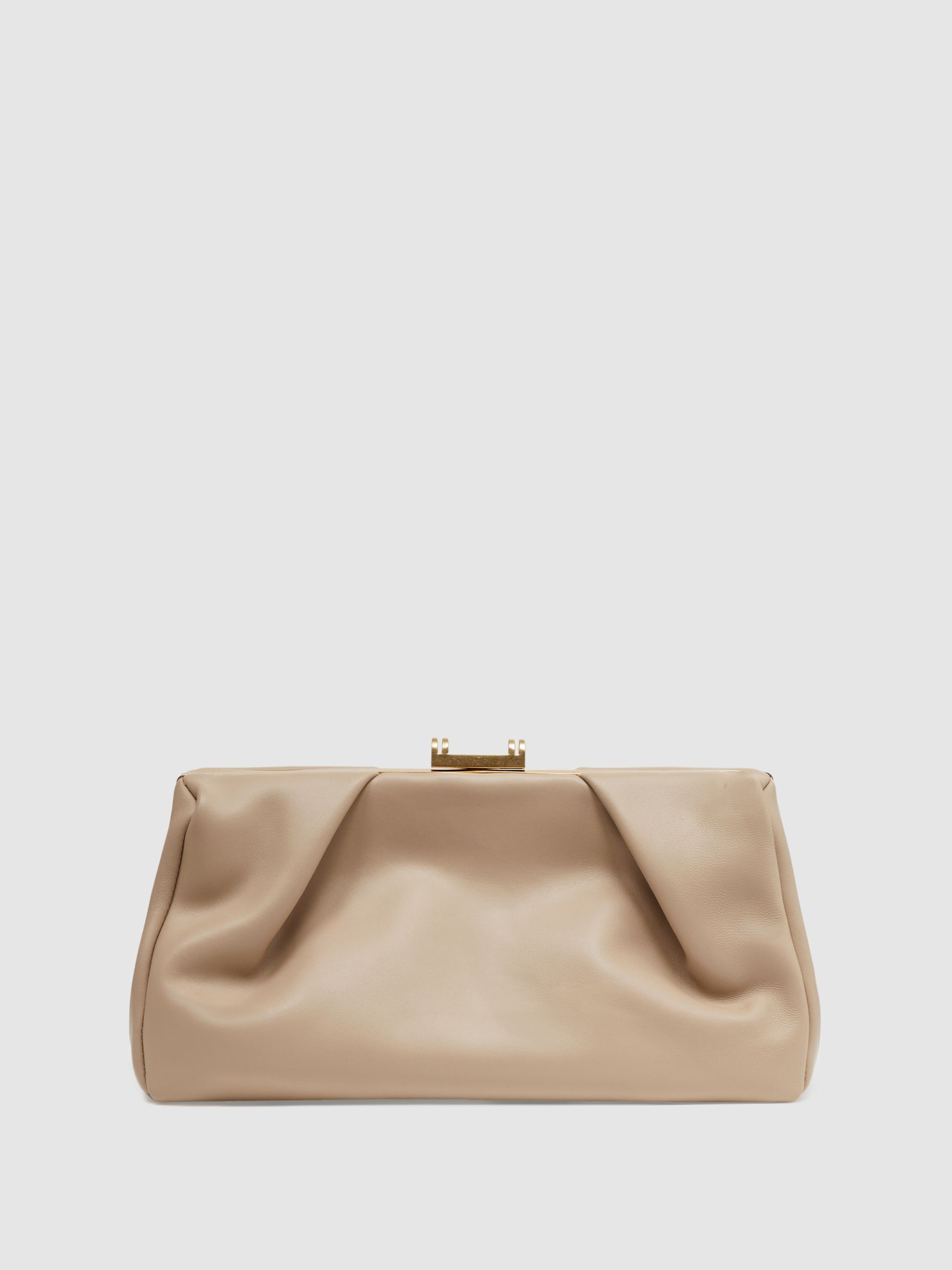Leather Clutch Bag in Taupe - Image 4 of 5