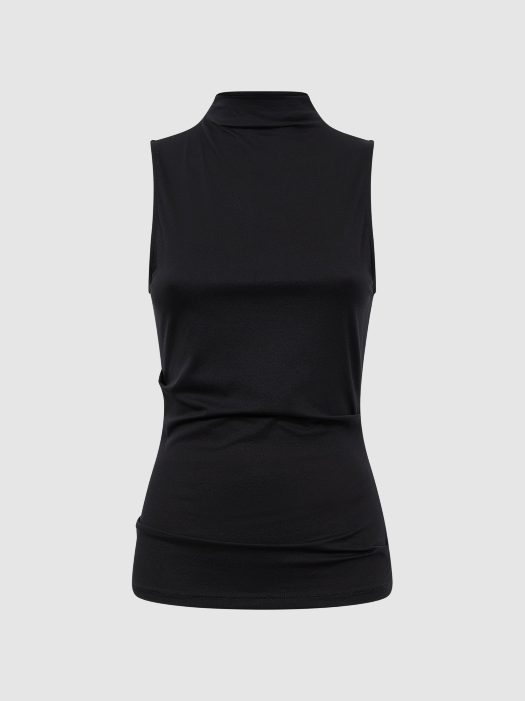 Fitted Ruched High-Neck Top in Black - Image 2 of 4