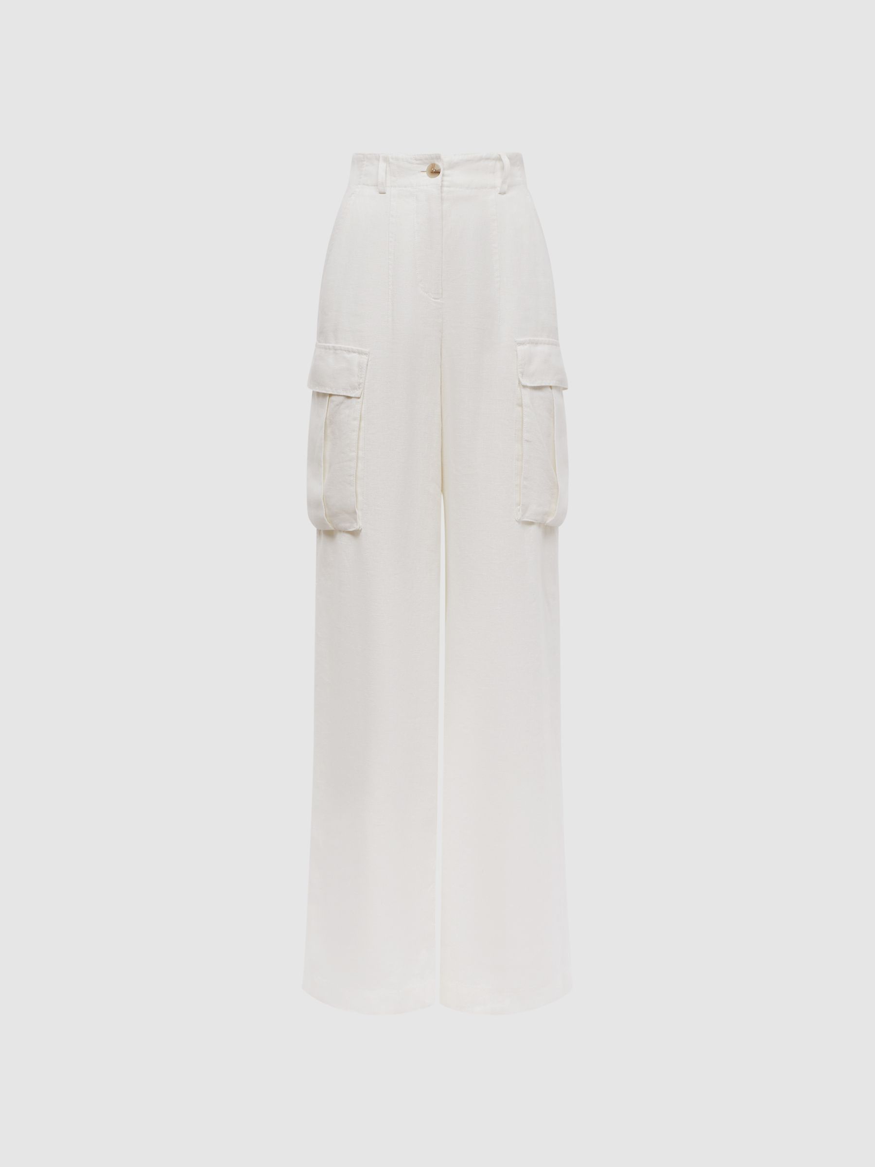 Linen Wide Leg Trousers in White - Image 2 of 7 Linen Wide Leg Trousers in White - Image 2 of 7