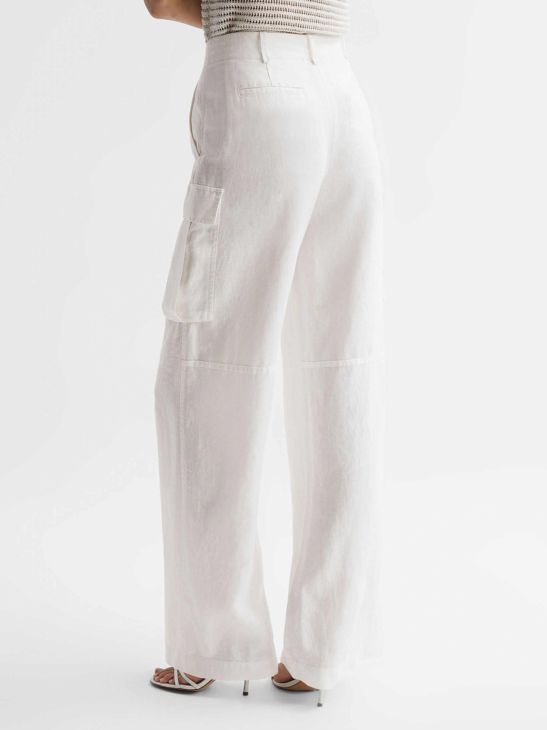 Linen Wide Leg Trousers in White - Image 4 of 7