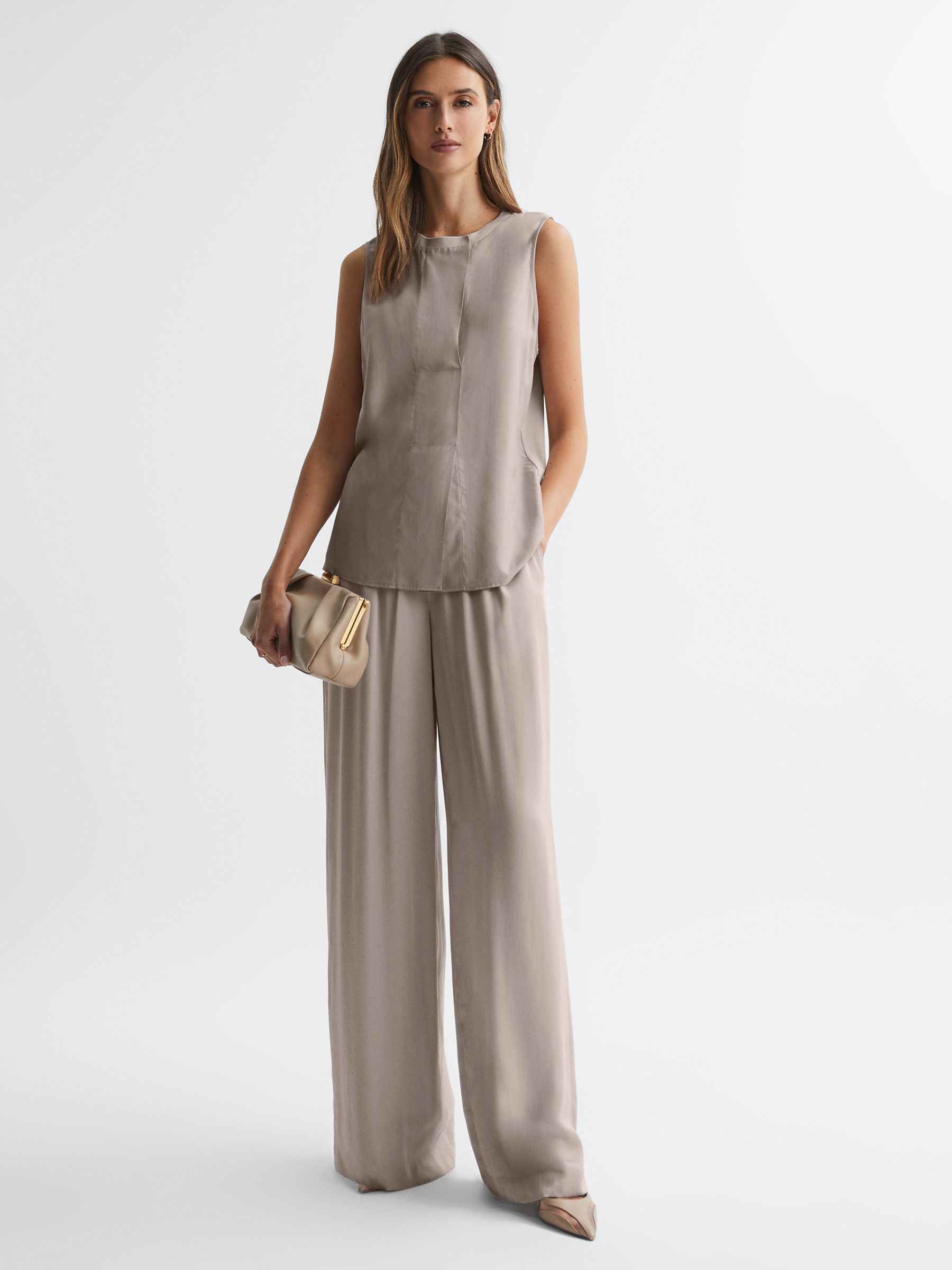 Sleeveless Press-Stud Blouse in Stone - Image 1 of 4