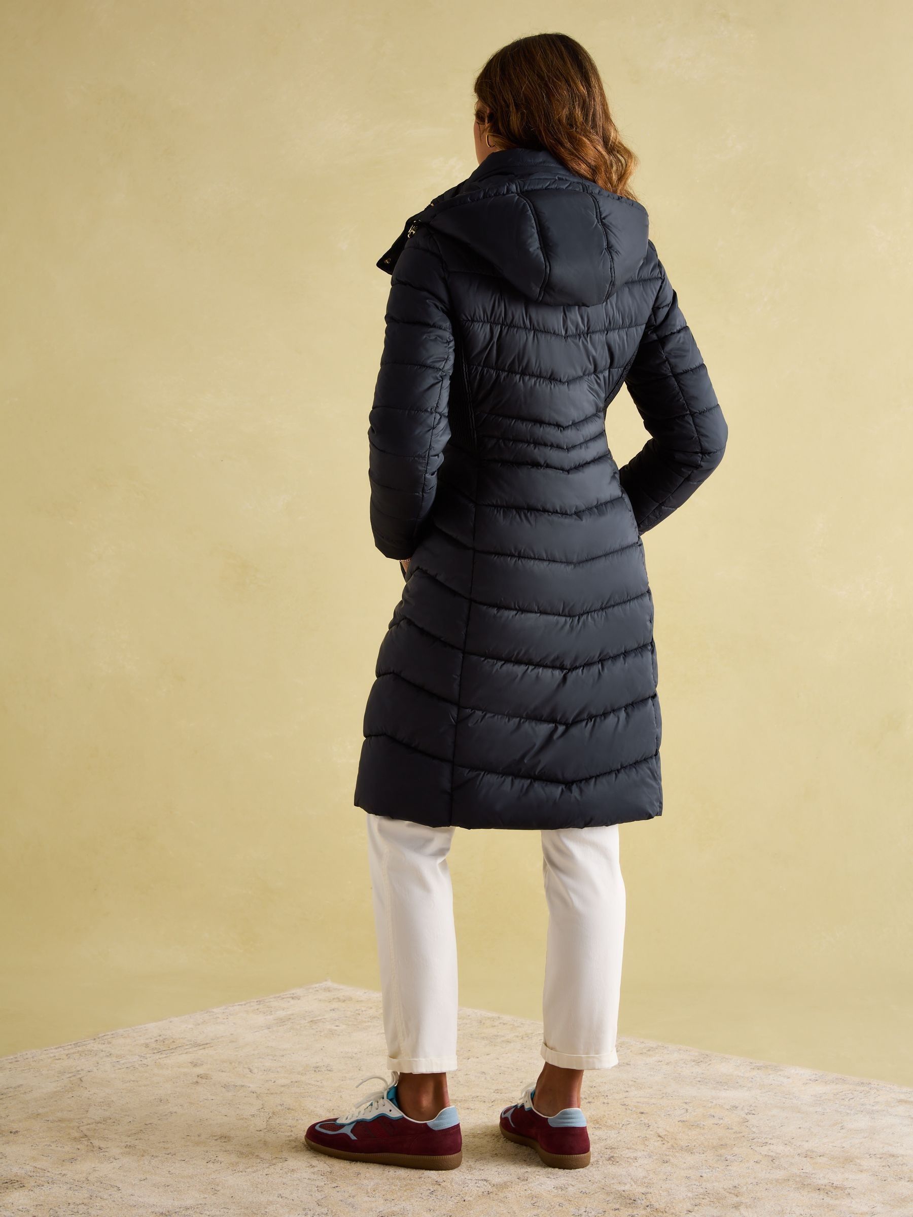 Pembury Navy Blue Showerproof Longline Padded Coat With Hood - Image 2 of 7