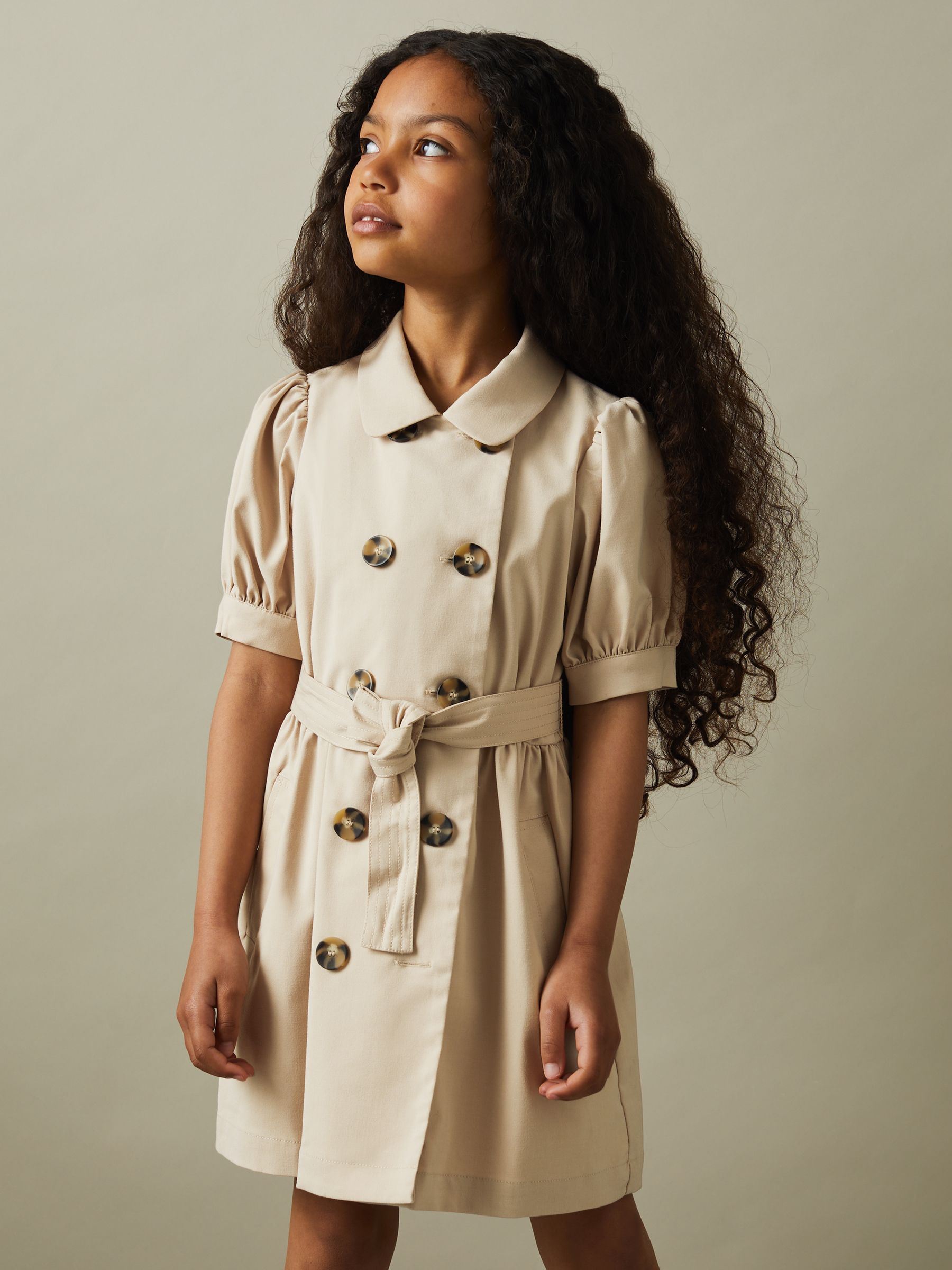 4-9 yrs Puff Sleeve Belted Dress in Camel - Image 3 of 6