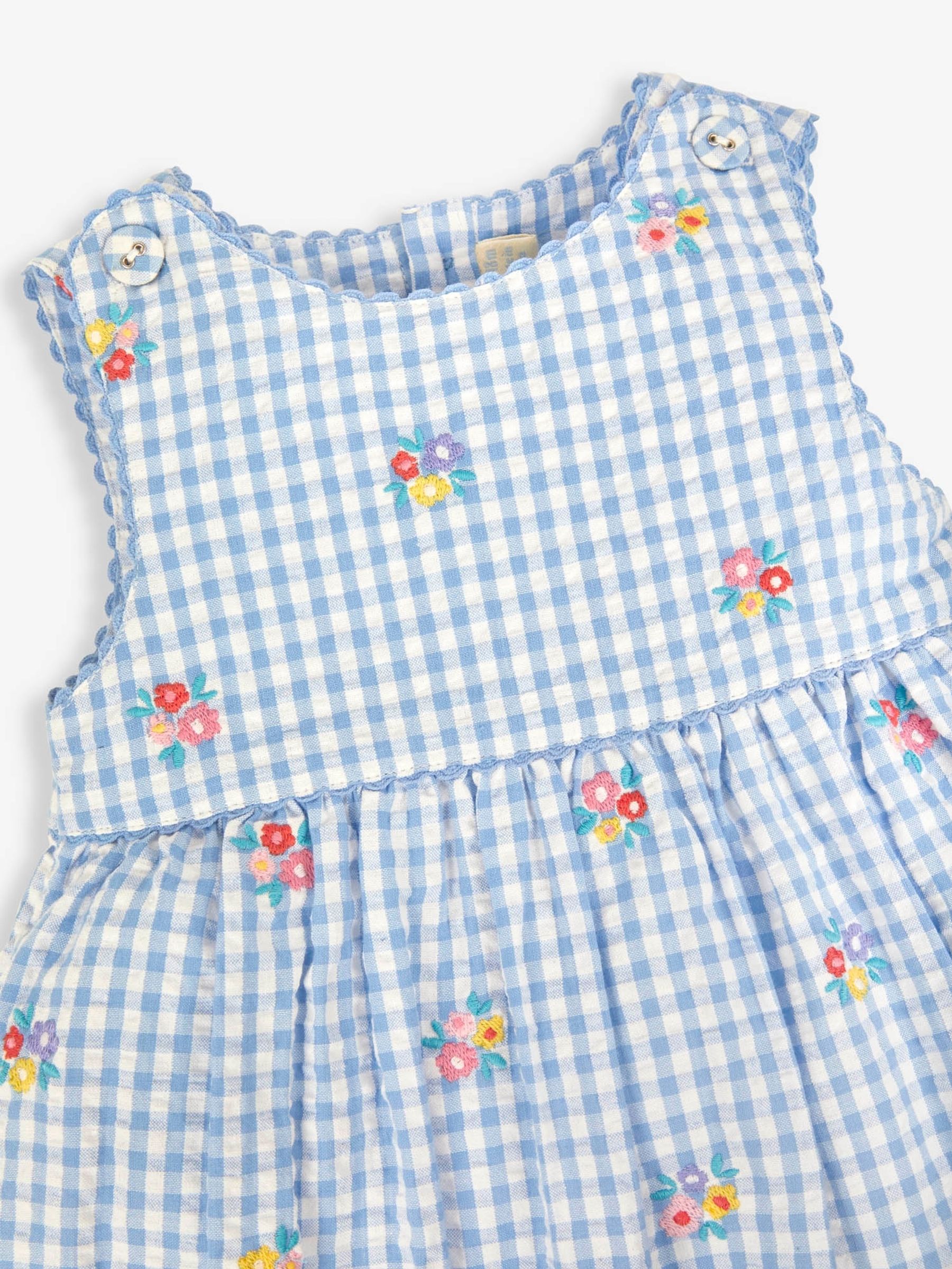 Blue Gingham Floral Embroidered Dress - Image 5 of 5
