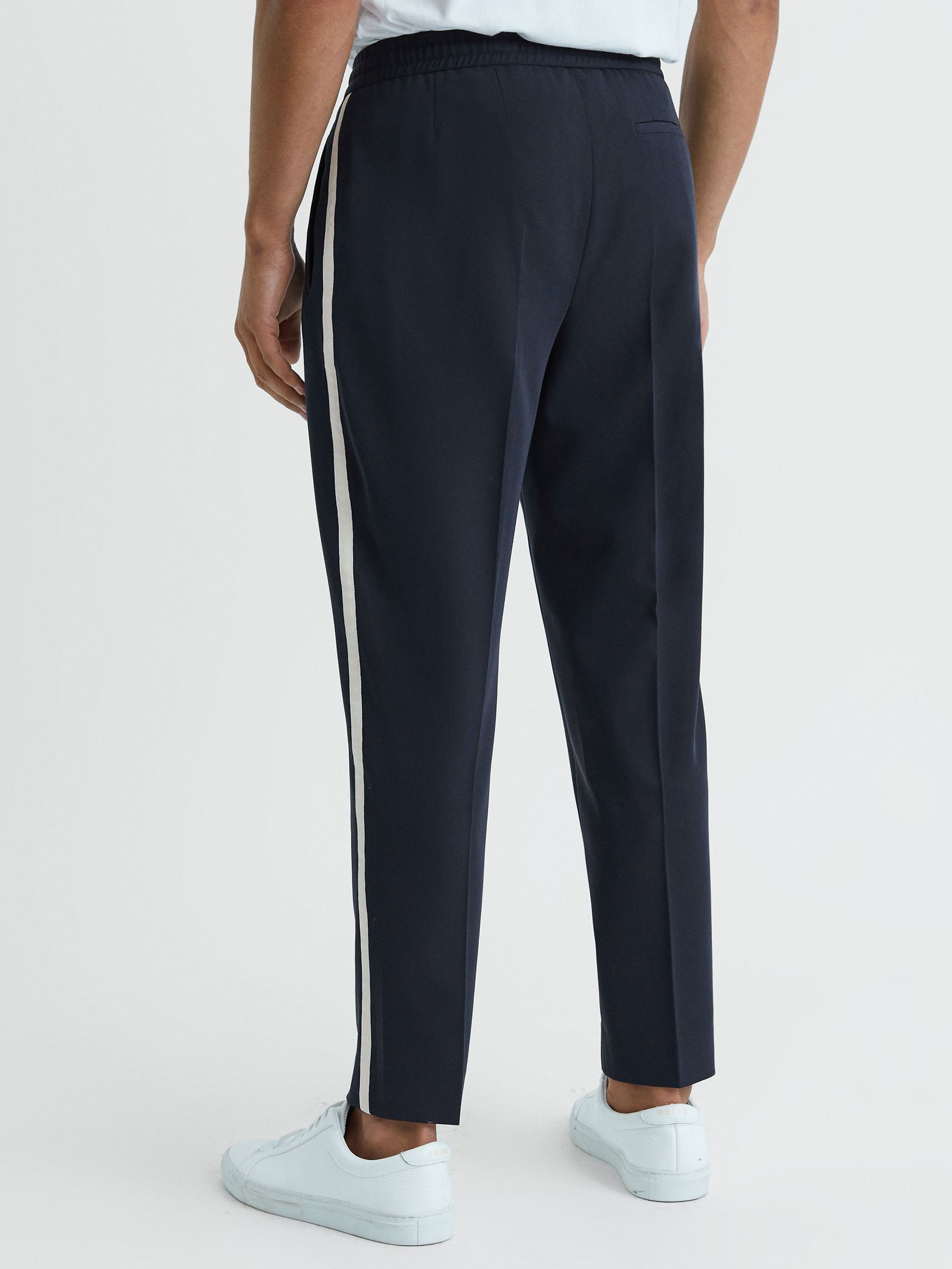 Reiss Elasticated Side Stripe Trousers in Navy - REISS