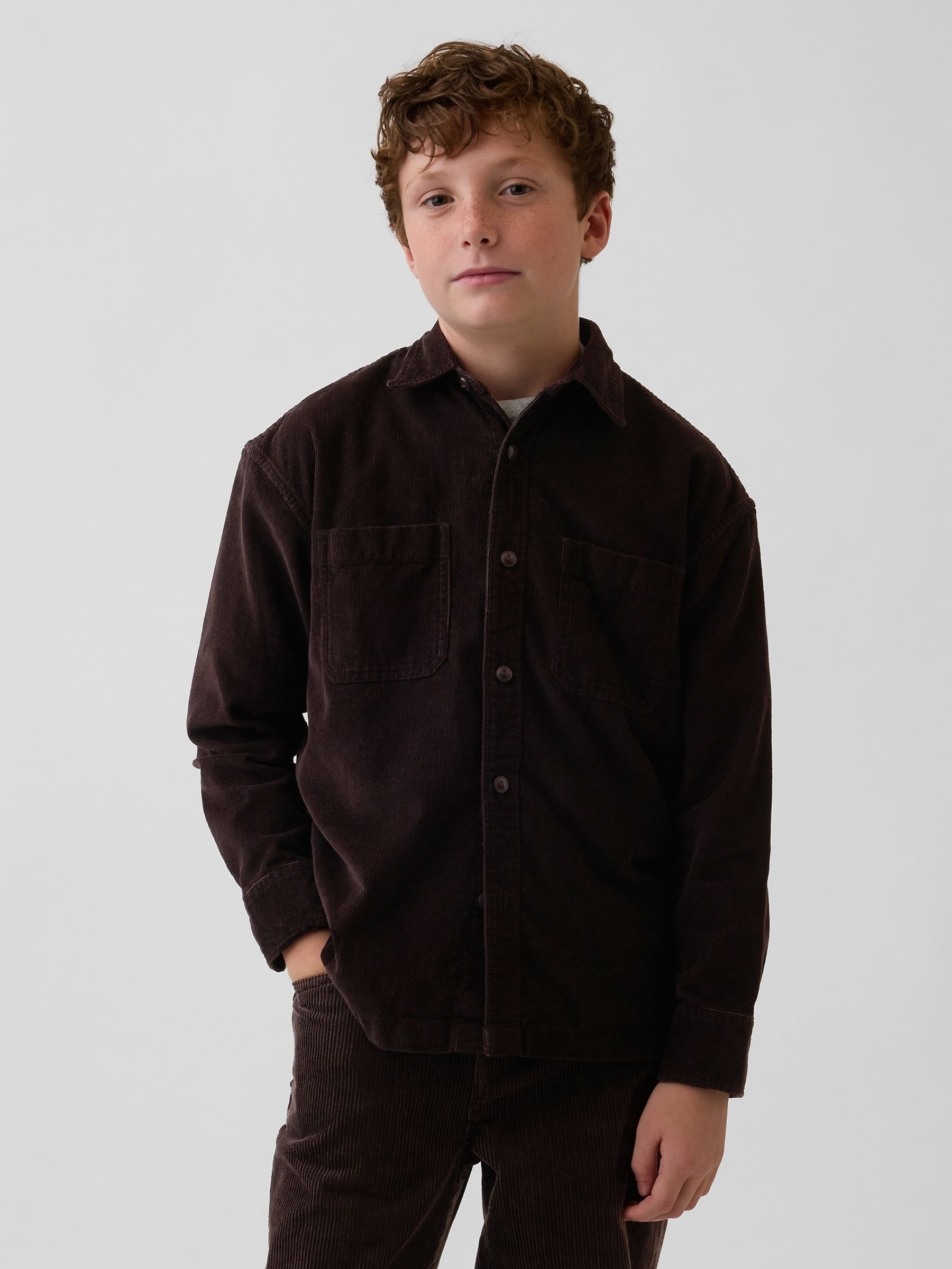 Dark Brown Corduroy Utility Shirt - Image 1 of 4 Dark Brown Corduroy Utility Shirt - Image 1 of 4