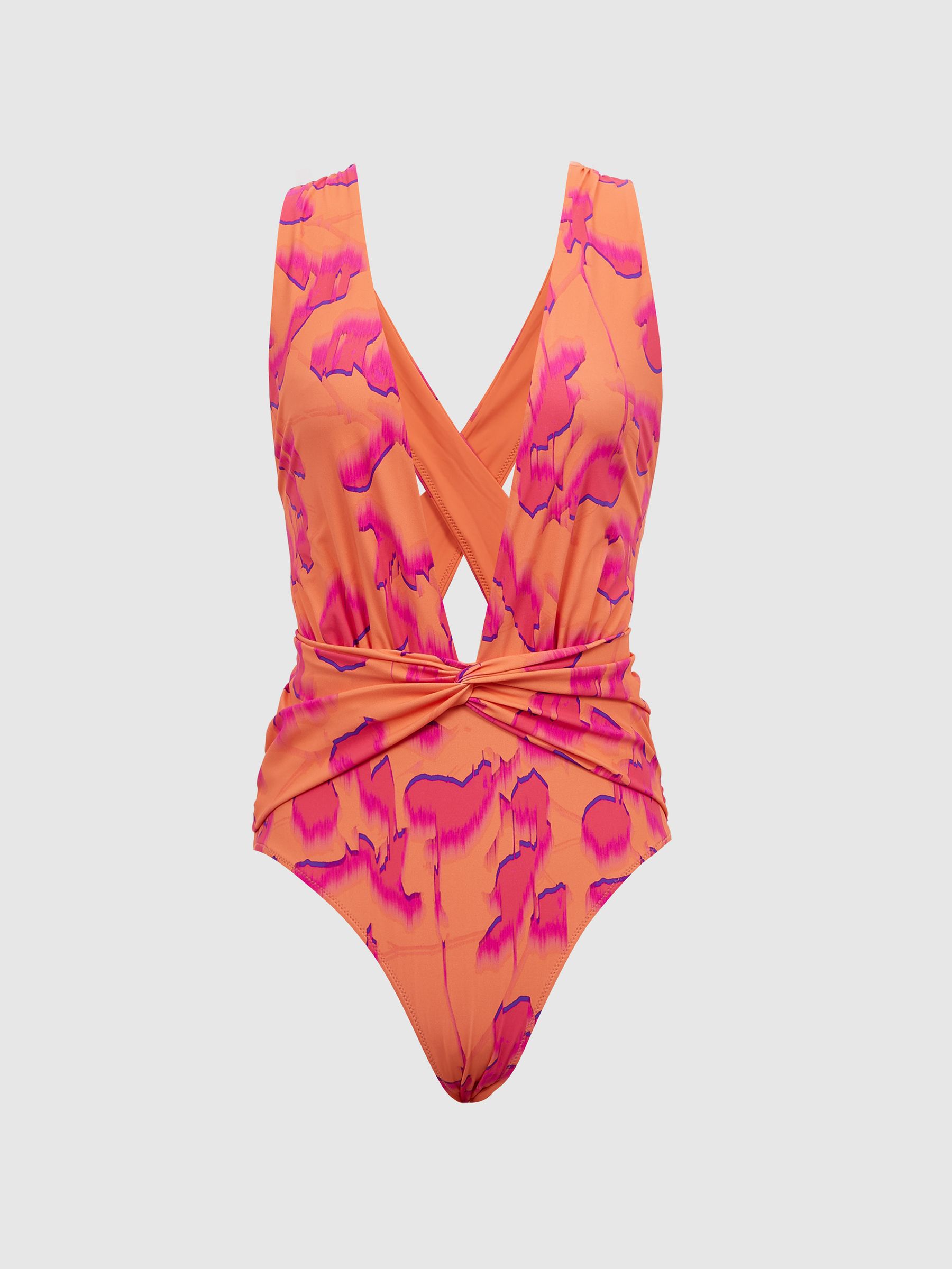 Printed Plunge Neck Swimsuit in Orange - Image 2 of 6