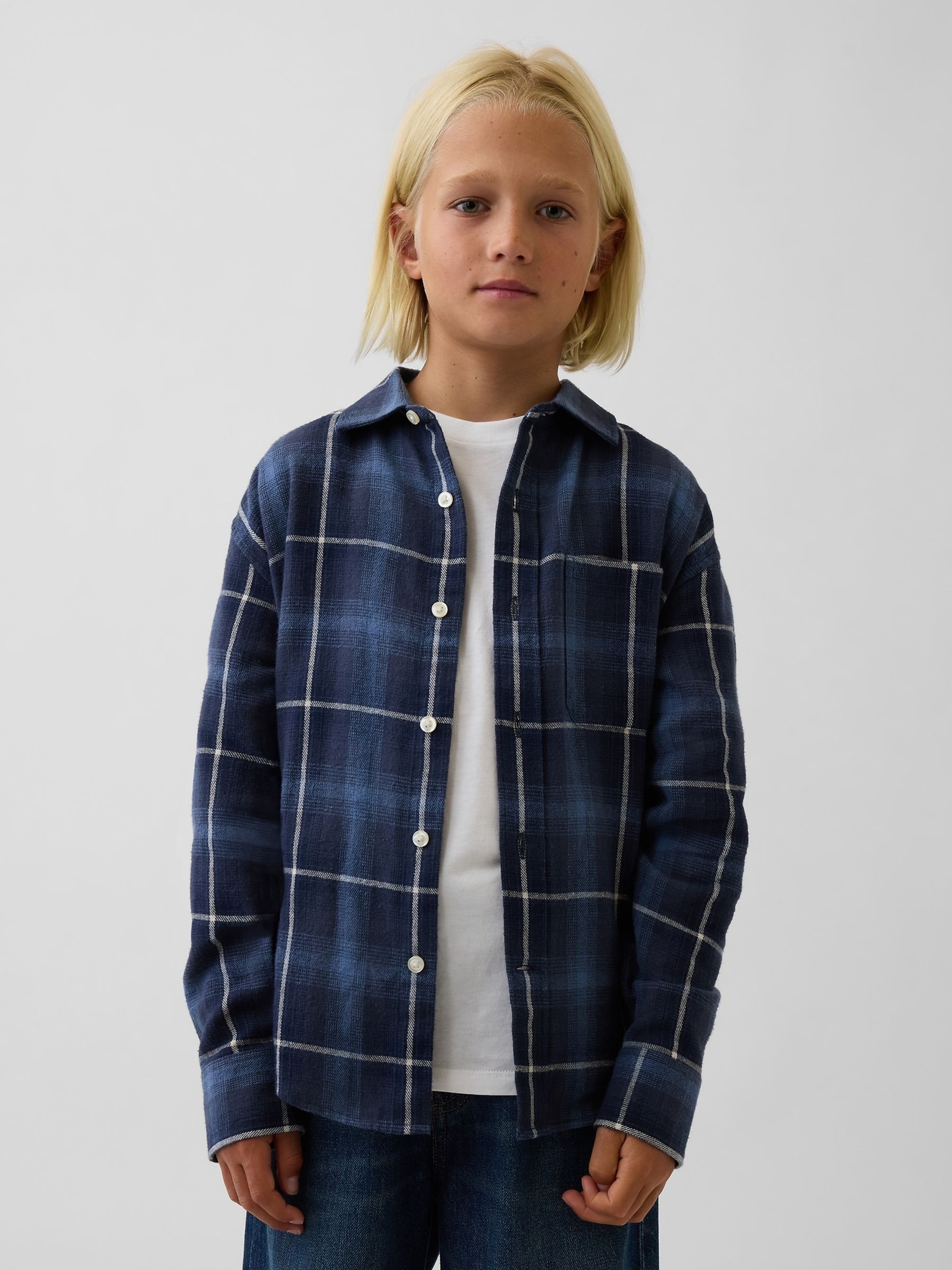 Navy/Blue Relaxed Flannel Shirt - Image 1 of 5