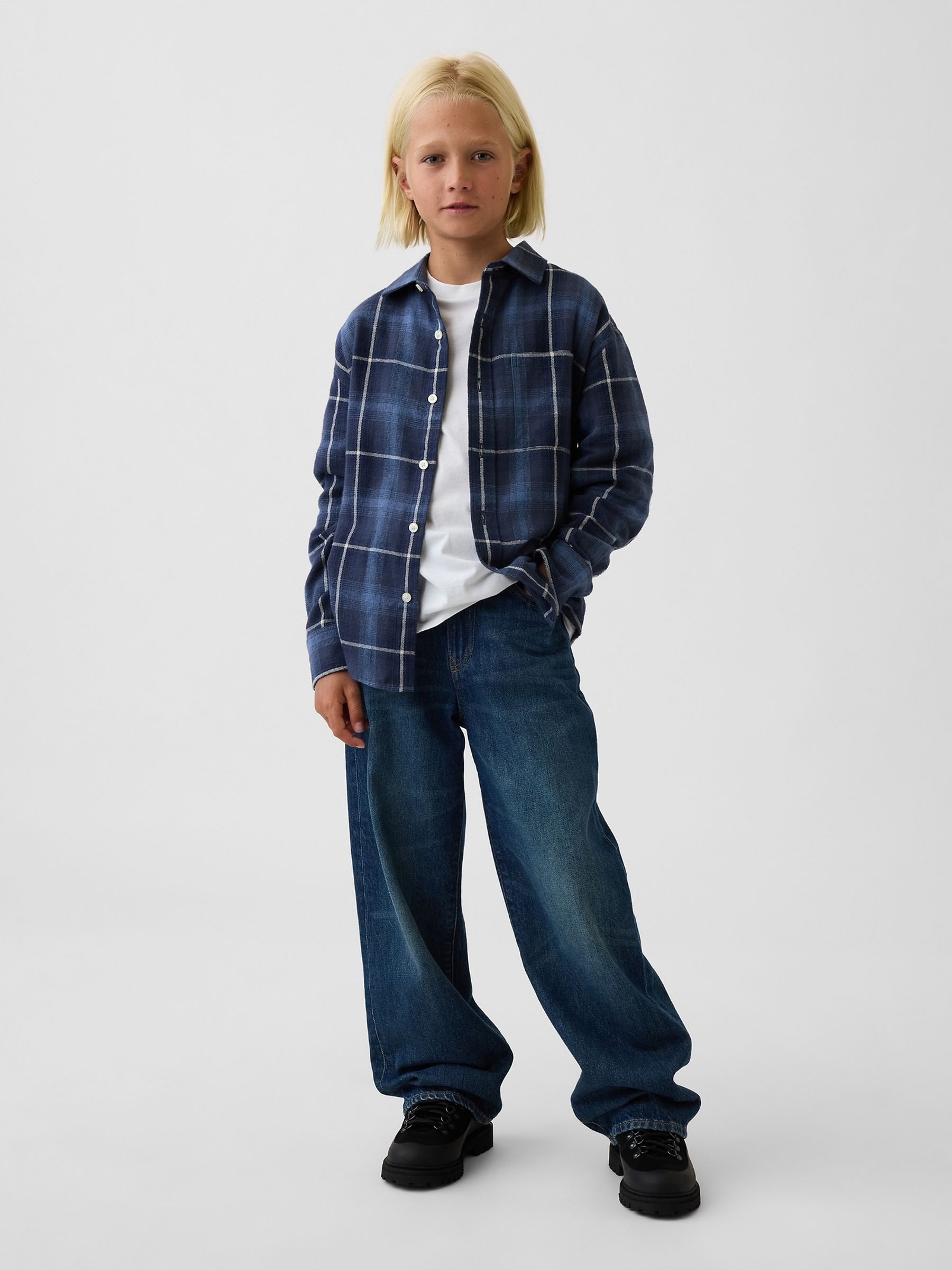 Navy/Blue Relaxed Flannel Shirt - Image 3 of 5