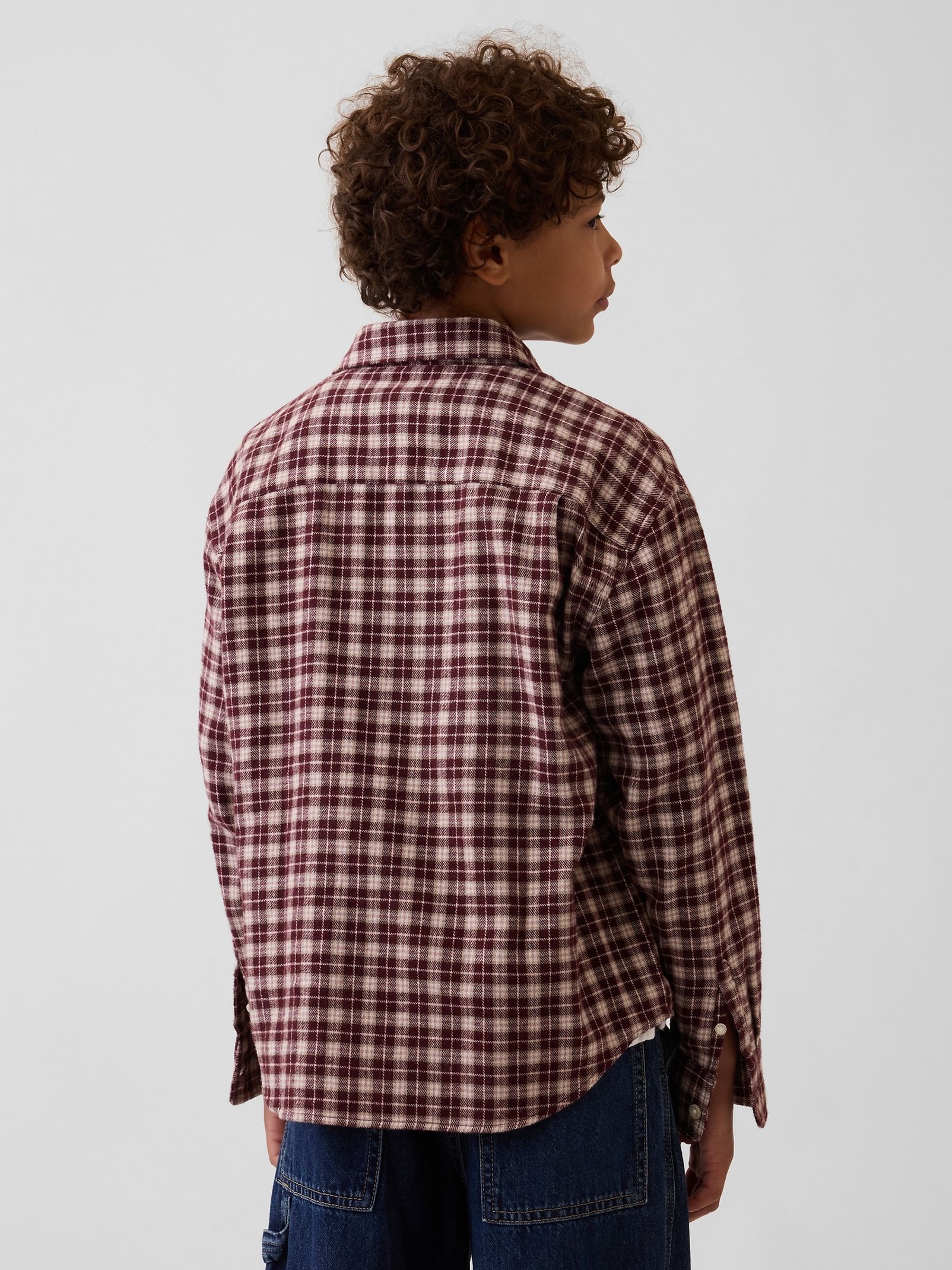 Burgundy Red Check Relaxed Flannel Shirt - Image 2 of 5