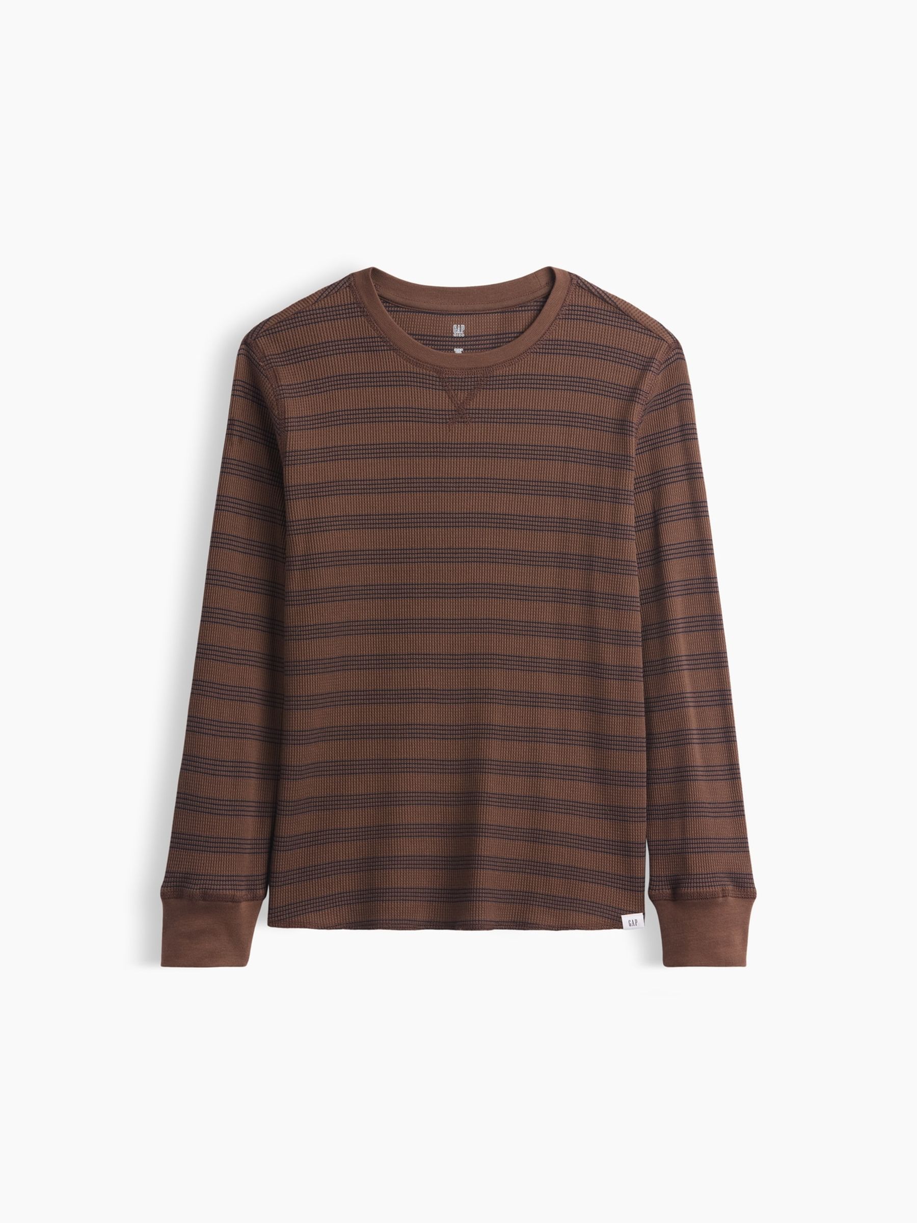 Brown Stripe Waffle-Knit Long Sleeve T-Shirt - Image 1 of 3 Brown Stripe Waffle-Knit Long Sleeve T-Shirt - Image 1 of 3