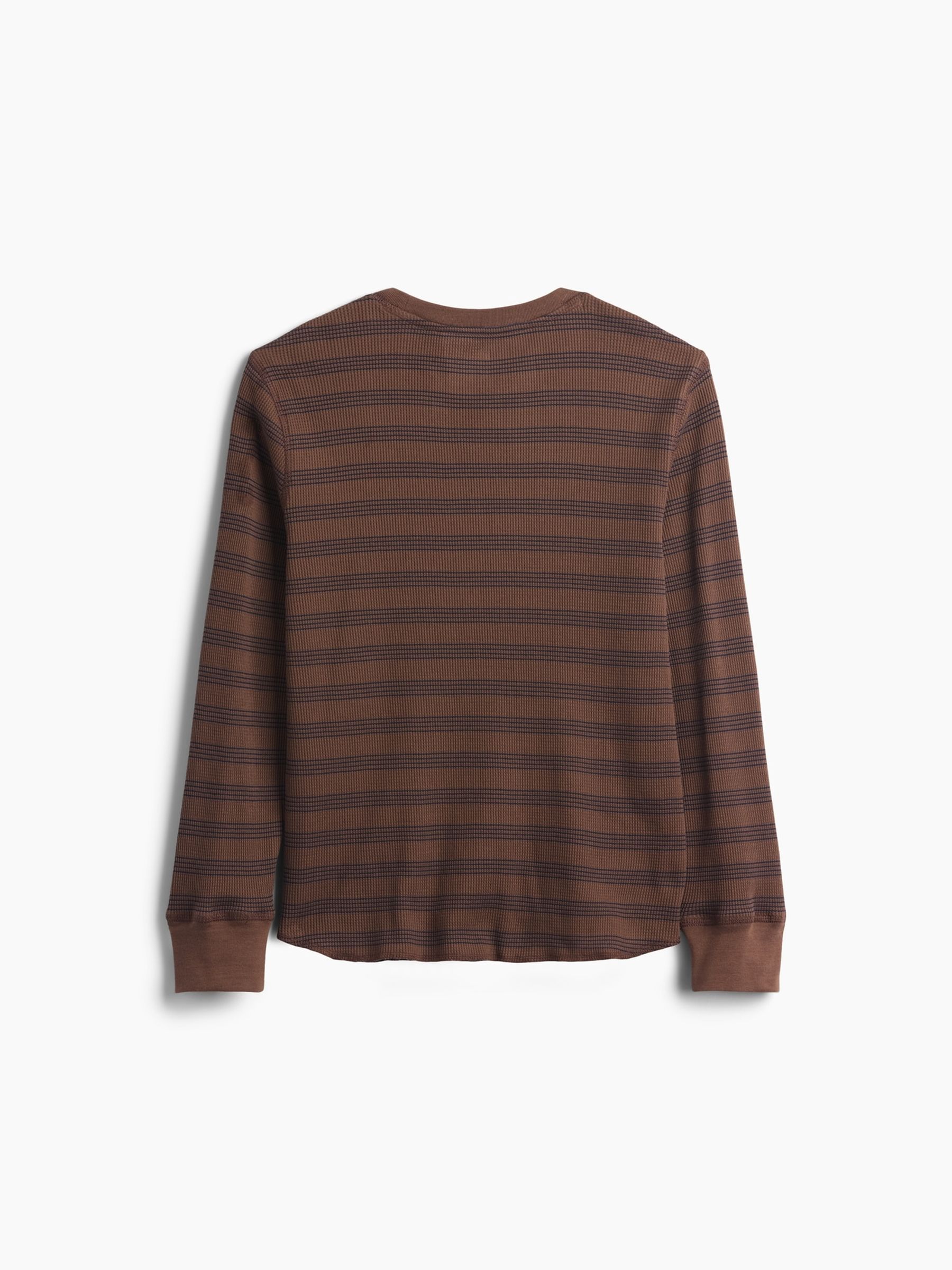 Brown Stripe Waffle-Knit Long Sleeve T-Shirt - Image 2 of 3 Brown Stripe Waffle-Knit Long Sleeve T-Shirt - Image 2 of 3
