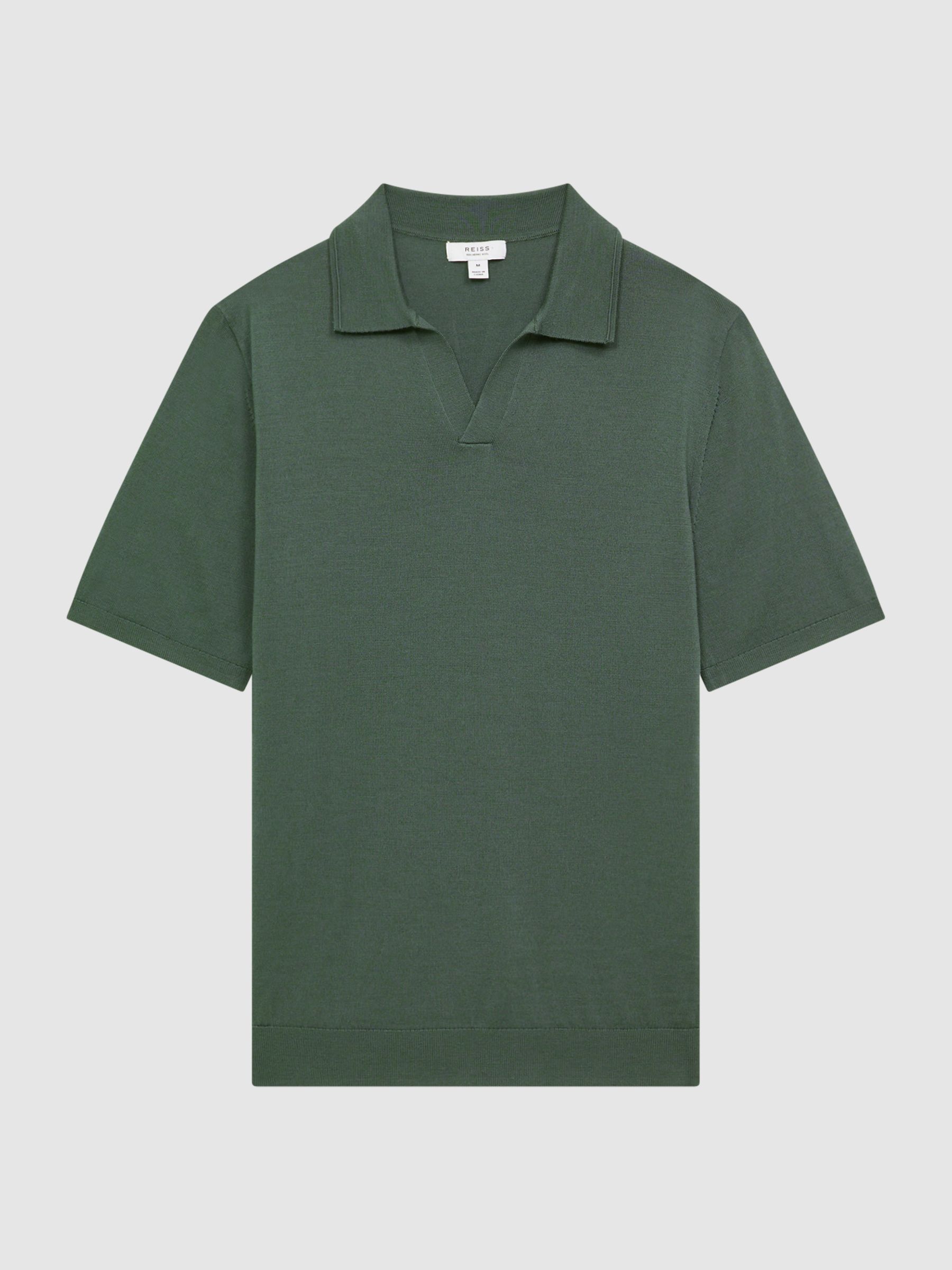 Merino Wool Open Collar Polo Shirt in Ivy Green - Image 2 of 5 Merino Wool Open Collar Polo Shirt in Ivy Green - Image 2 of 5