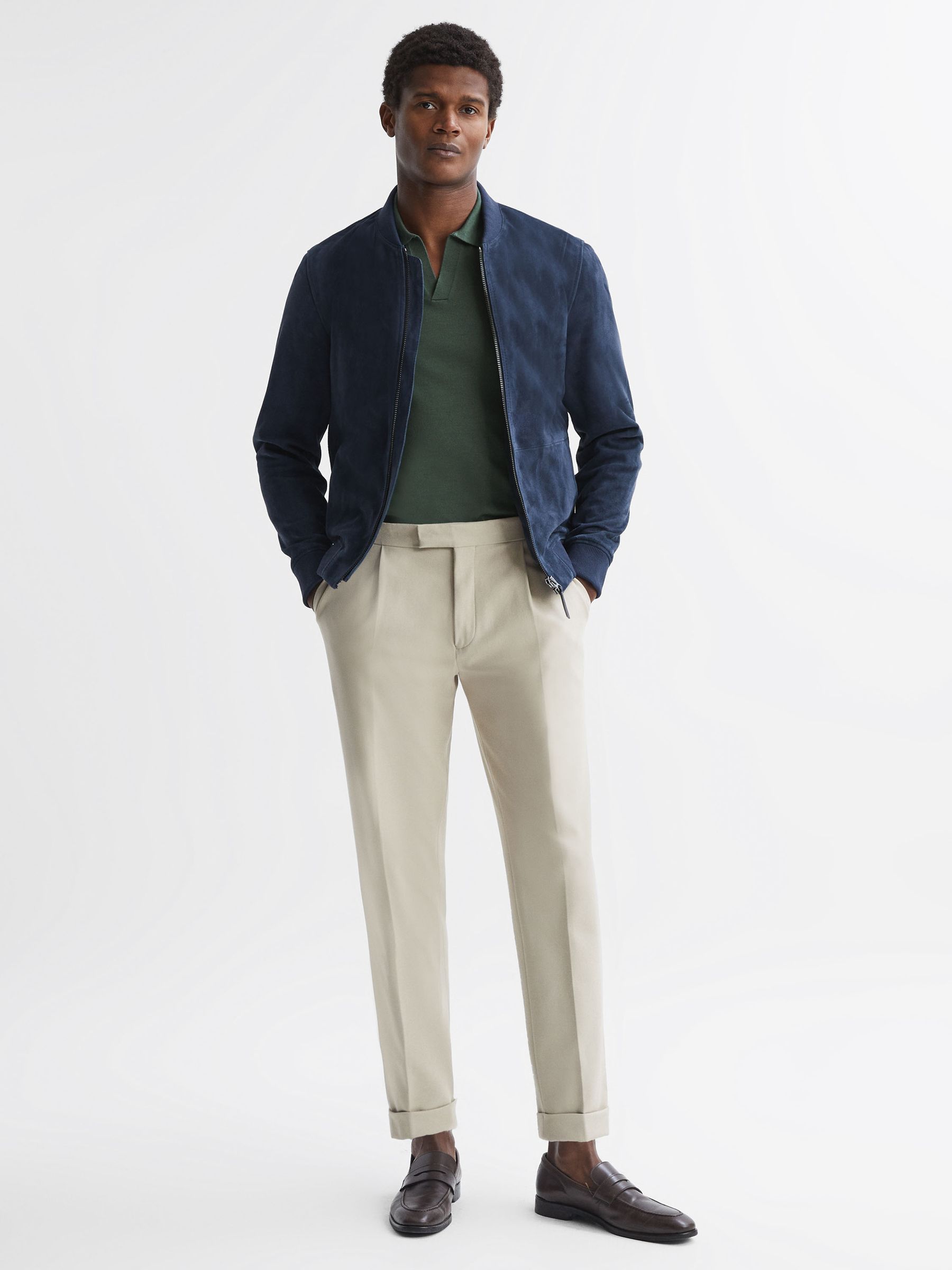 Merino Wool Open Collar Polo Shirt in Ivy Green - Image 4 of 5