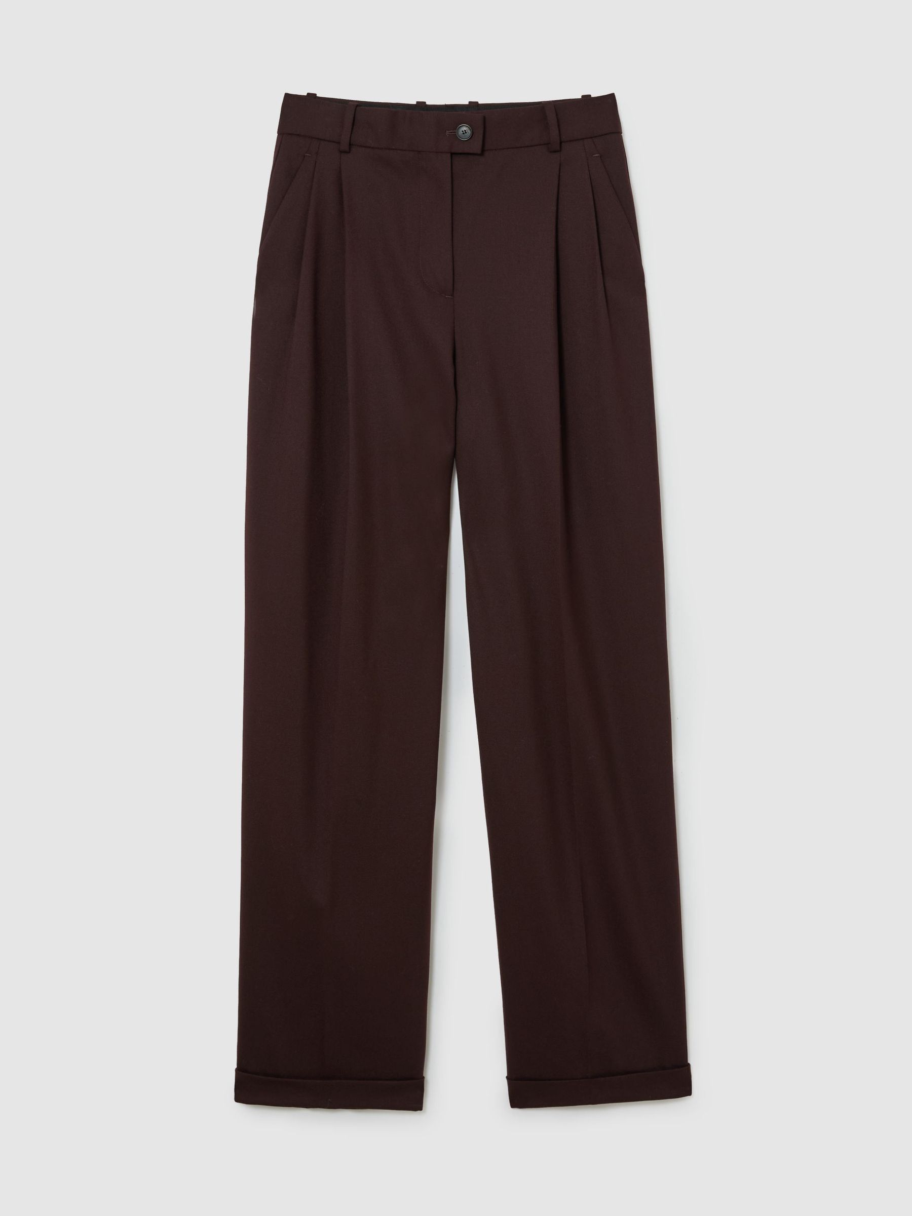 Petite Wool-Blend Wide-Leg Pleated Suit Trousers in Dark Aubergine - Image 2 of 8