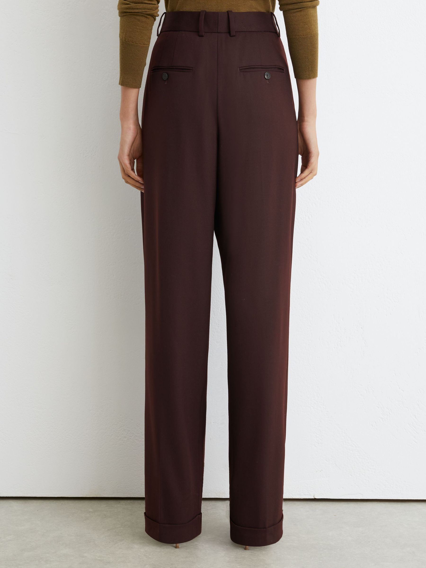 Petite Wool-Blend Wide-Leg Pleated Suit Trousers in Dark Aubergine - Image 6 of 8