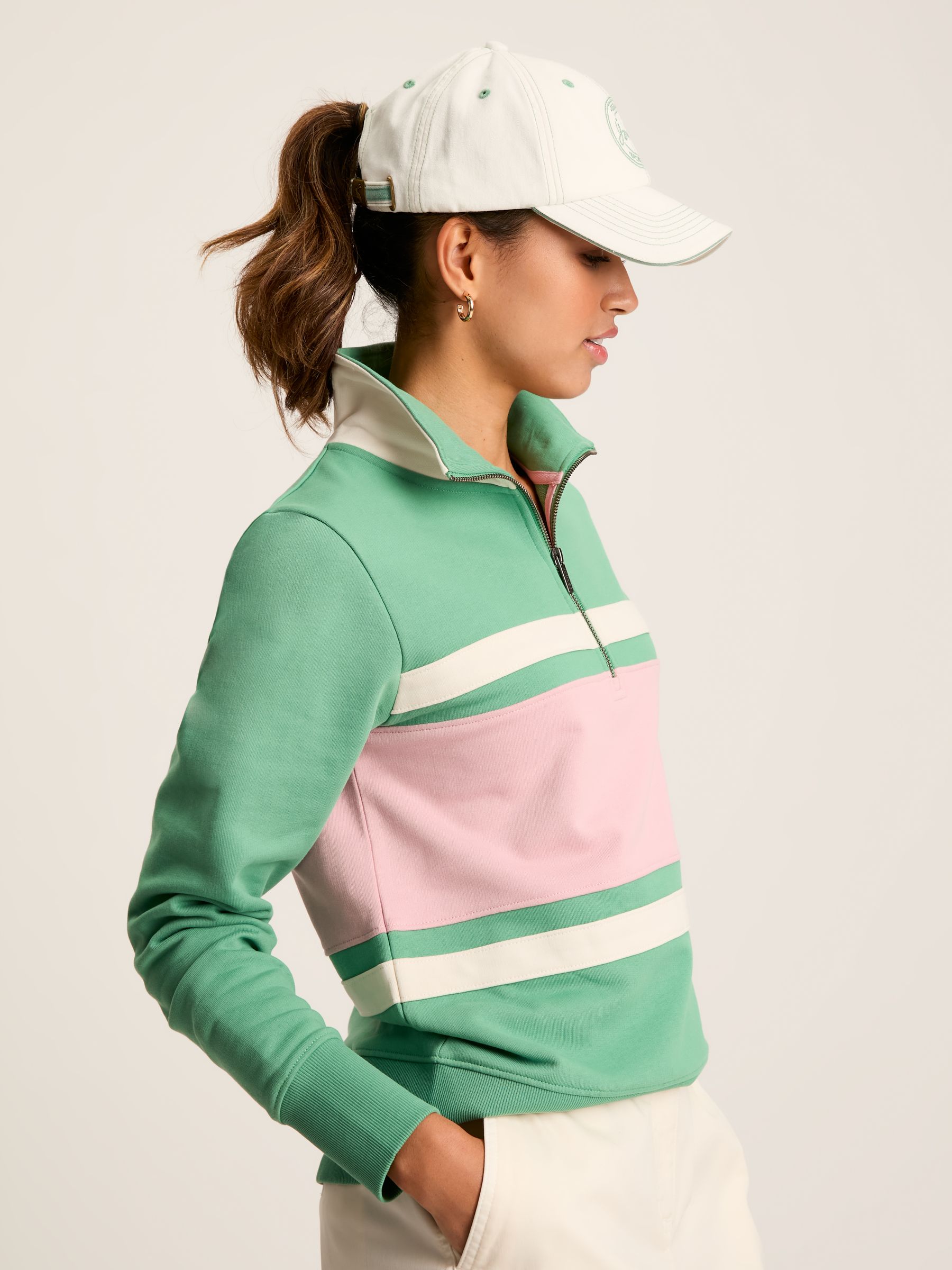 Tadley Green & Pink Quarter Zip Sweatshirt - Image 5 of 7
