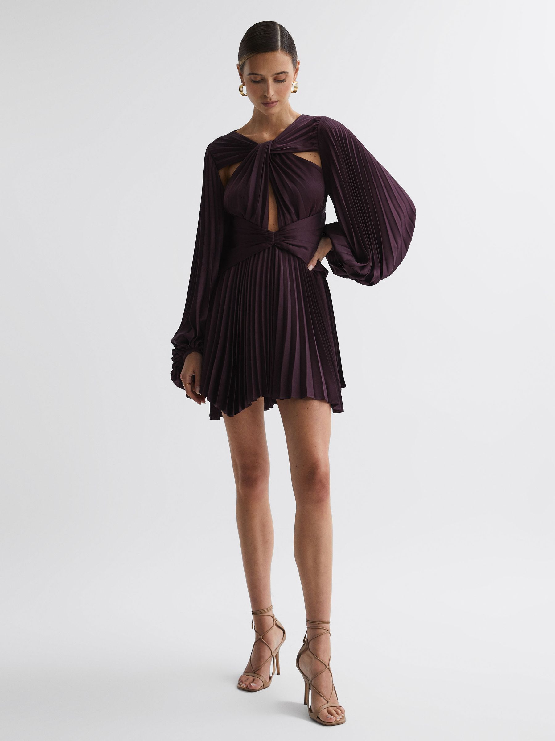 Acler Pleated Blouson Sleeve Mini Dress in Blackberry - Image 1 of 6