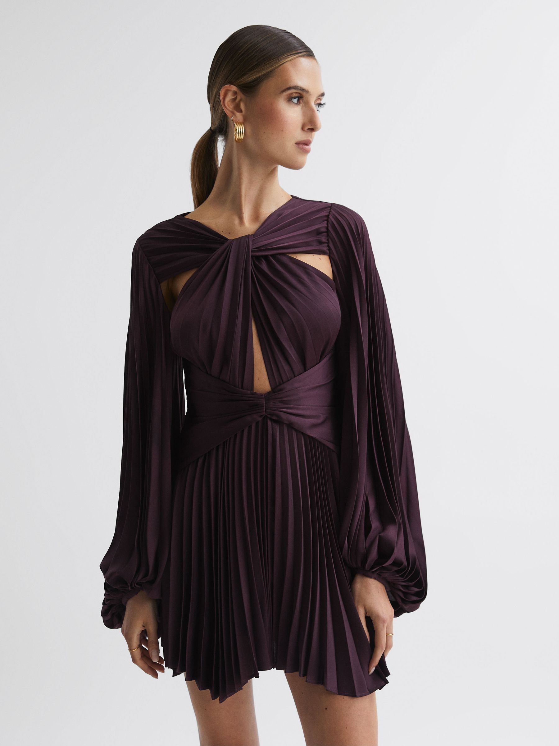 Acler Pleated Blouson Sleeve Mini Dress in Blackberry - Image 3 of 6