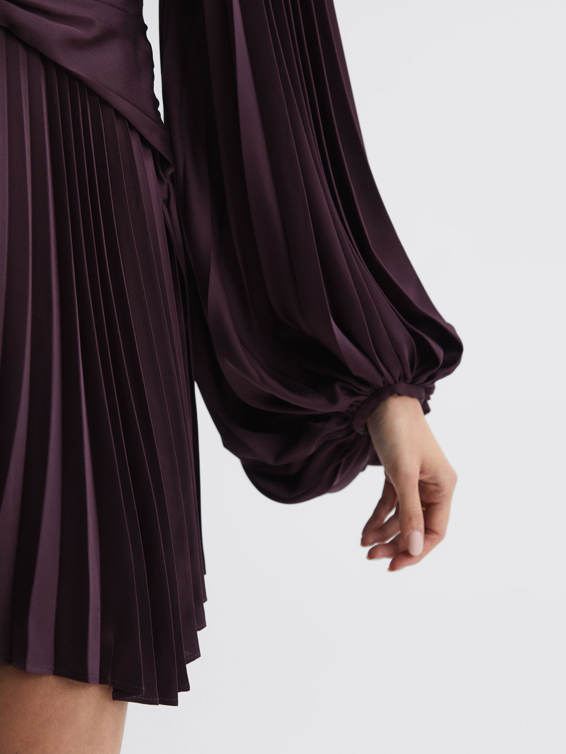 Acler Pleated Blouson Sleeve Mini Dress in Blackberry - Image 4 of 6