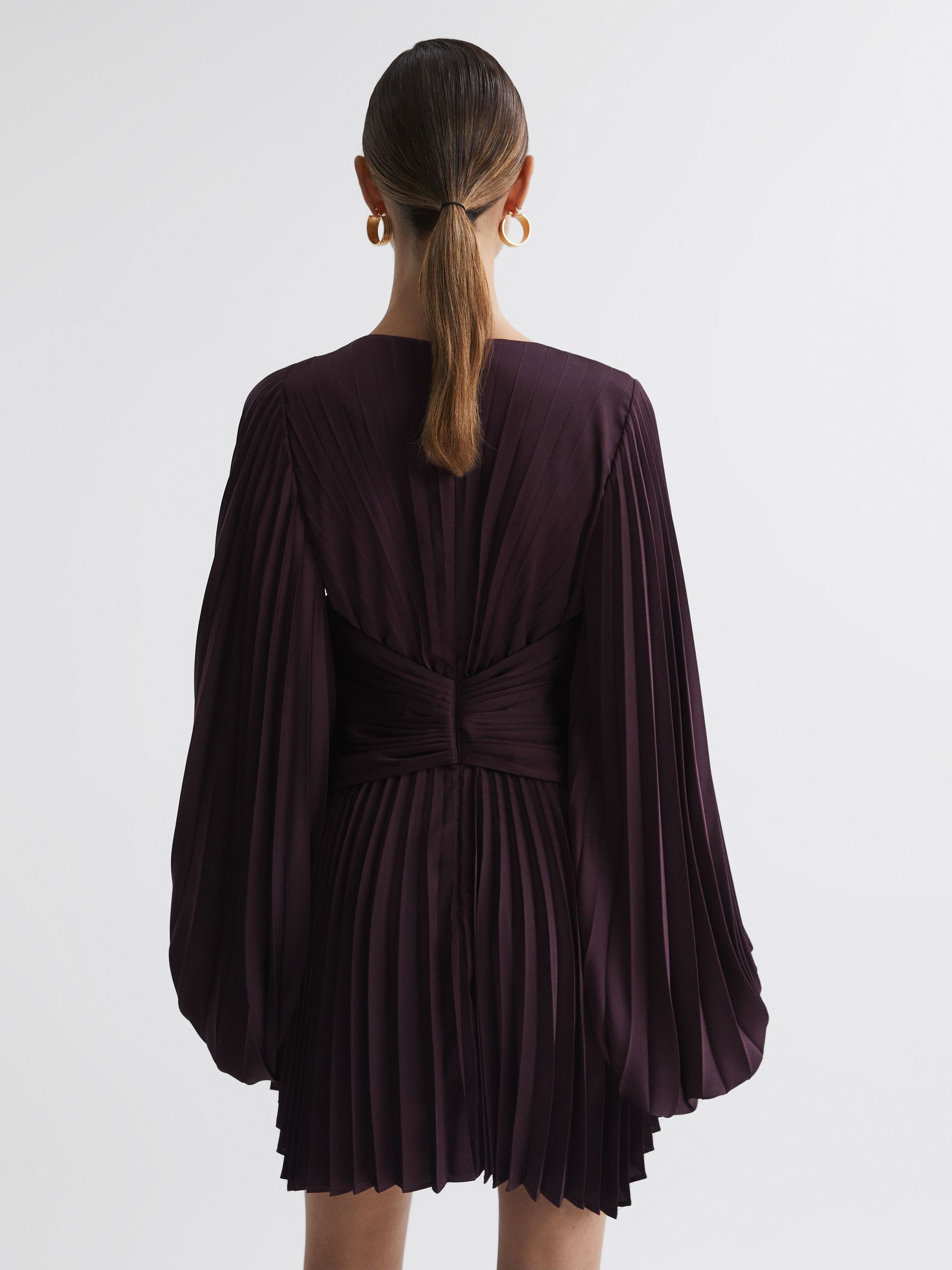 Acler Pleated Blouson Sleeve Mini Dress in Blackberry - Image 5 of 6