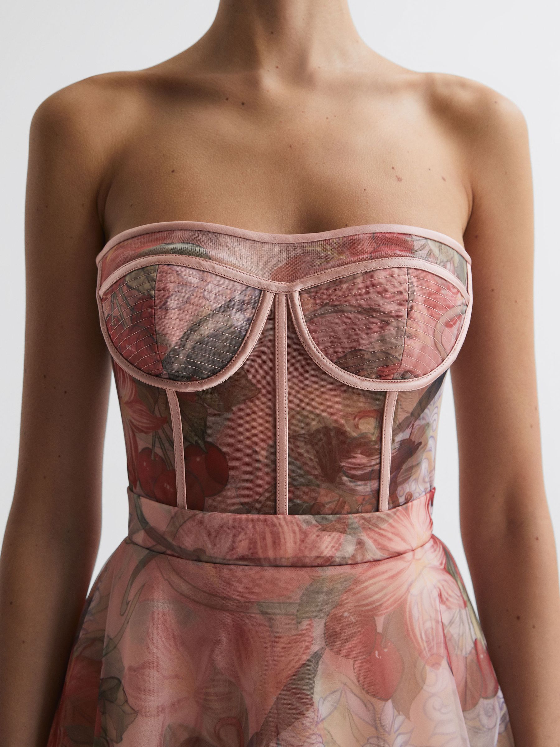 Leo Lin Bustier Tulle Midi Dress in Azalea Print Fortune - Image 3 of 5