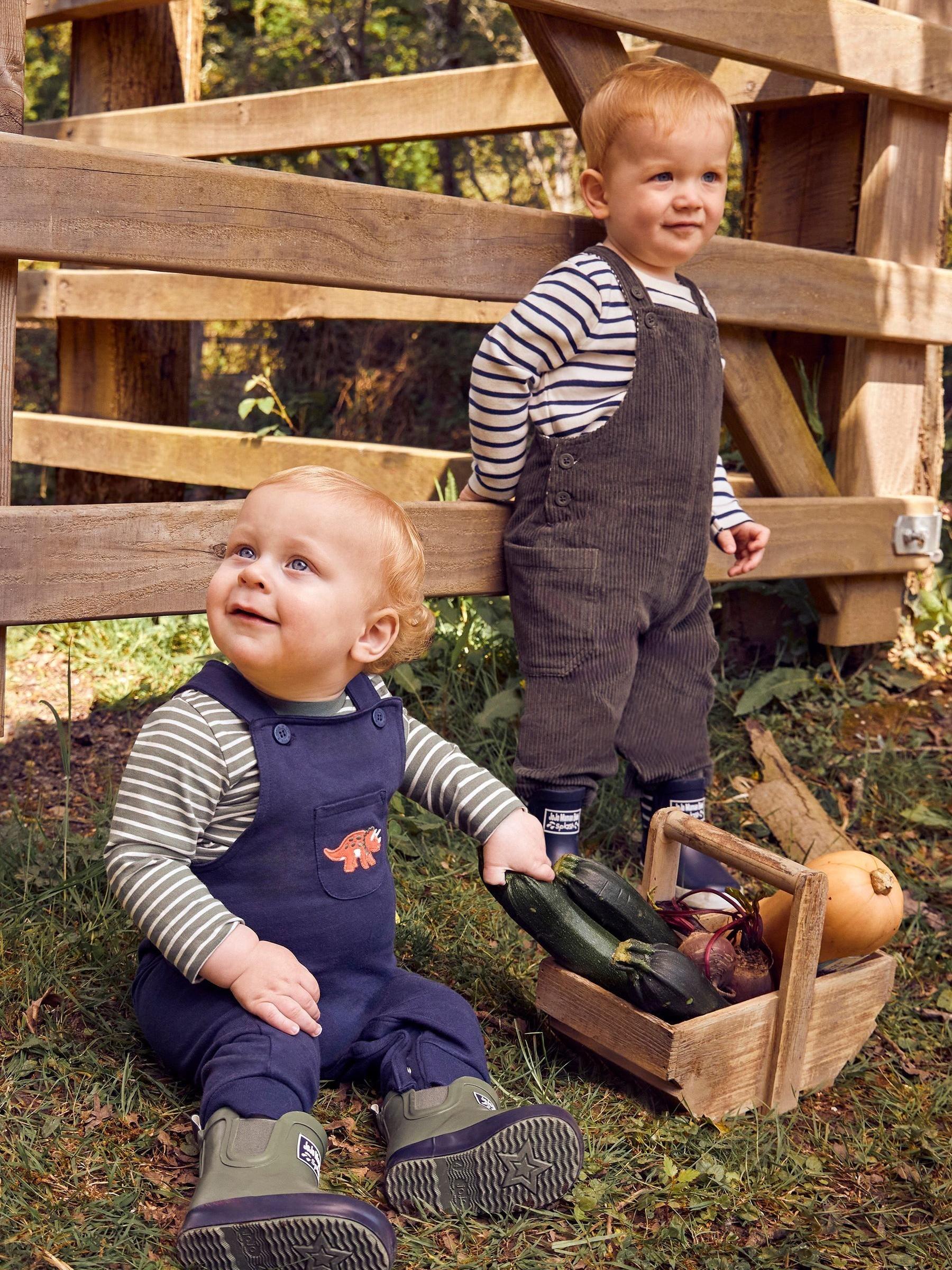 Navy Blue Triceratops Boys' Dino Appliqué Dungarees & Stripe Top Set - Image 1 of 9