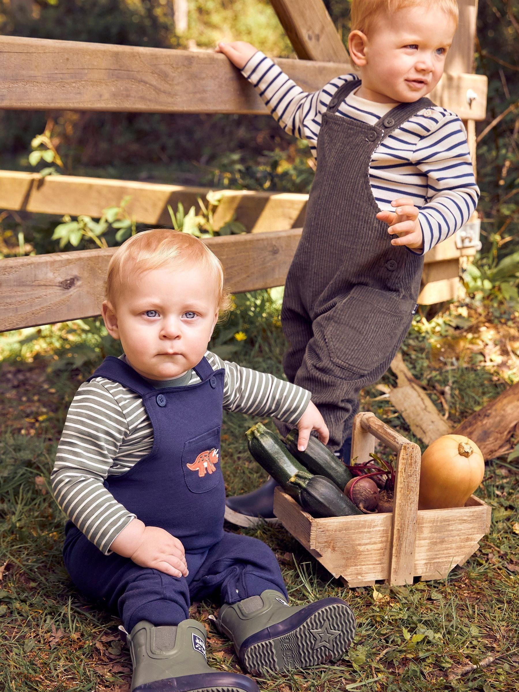 Navy Blue Triceratops Boys' Dino Appliqué Dungarees & Stripe Top Set - Image 2 of 9