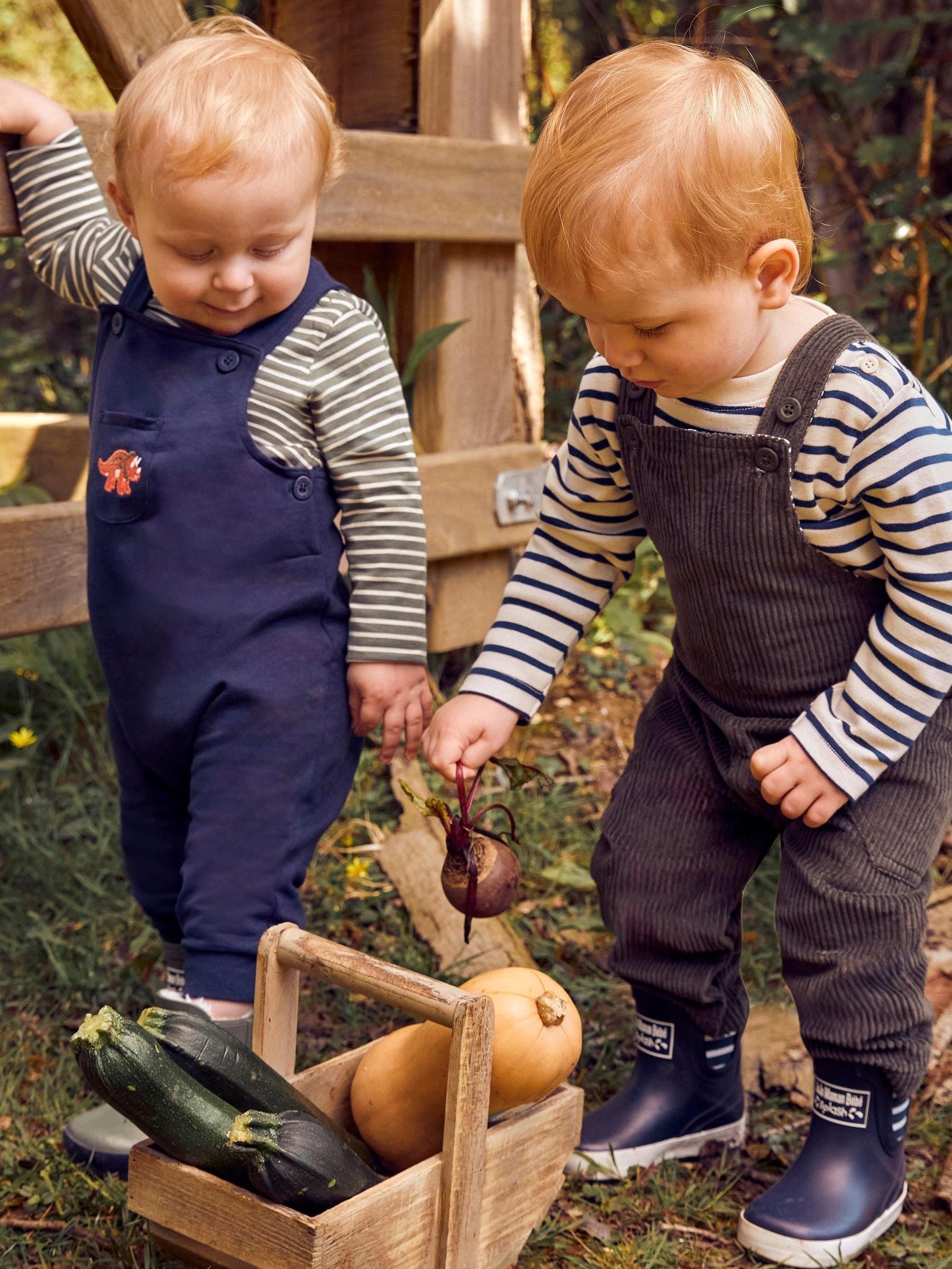 Navy Blue Triceratops Boys' Dino Appliqué Dungarees & Stripe Top Set - Image 3 of 9