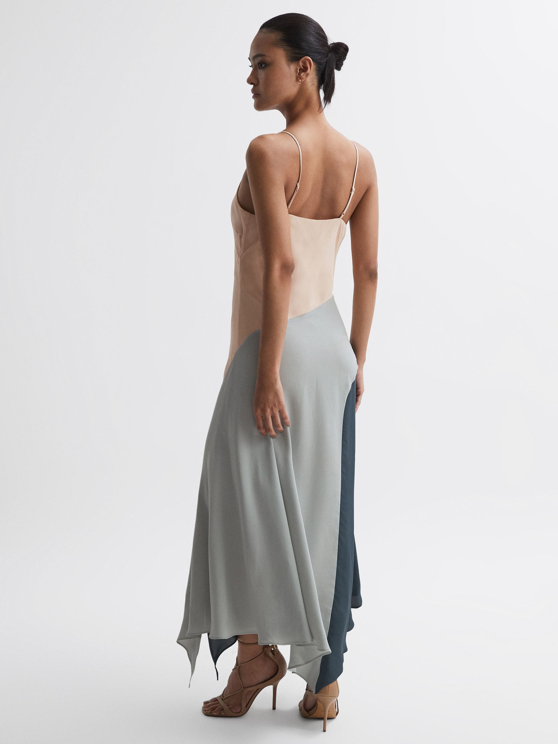 Fitted Asymmetric Midi Dress in Nude - Image 6 of 6