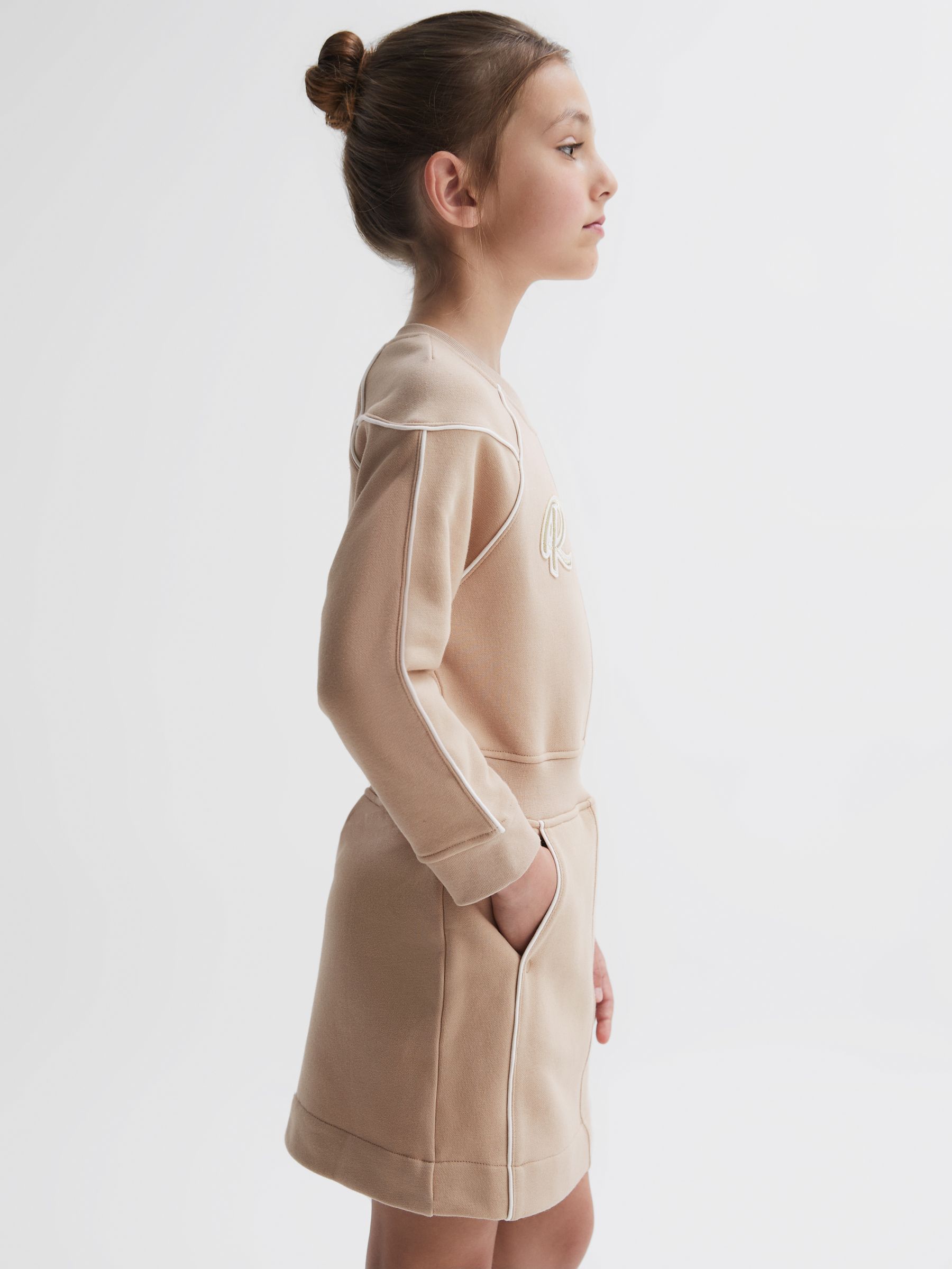Junior Embroidered Jersey Dress in Camel - Image 3 of 5