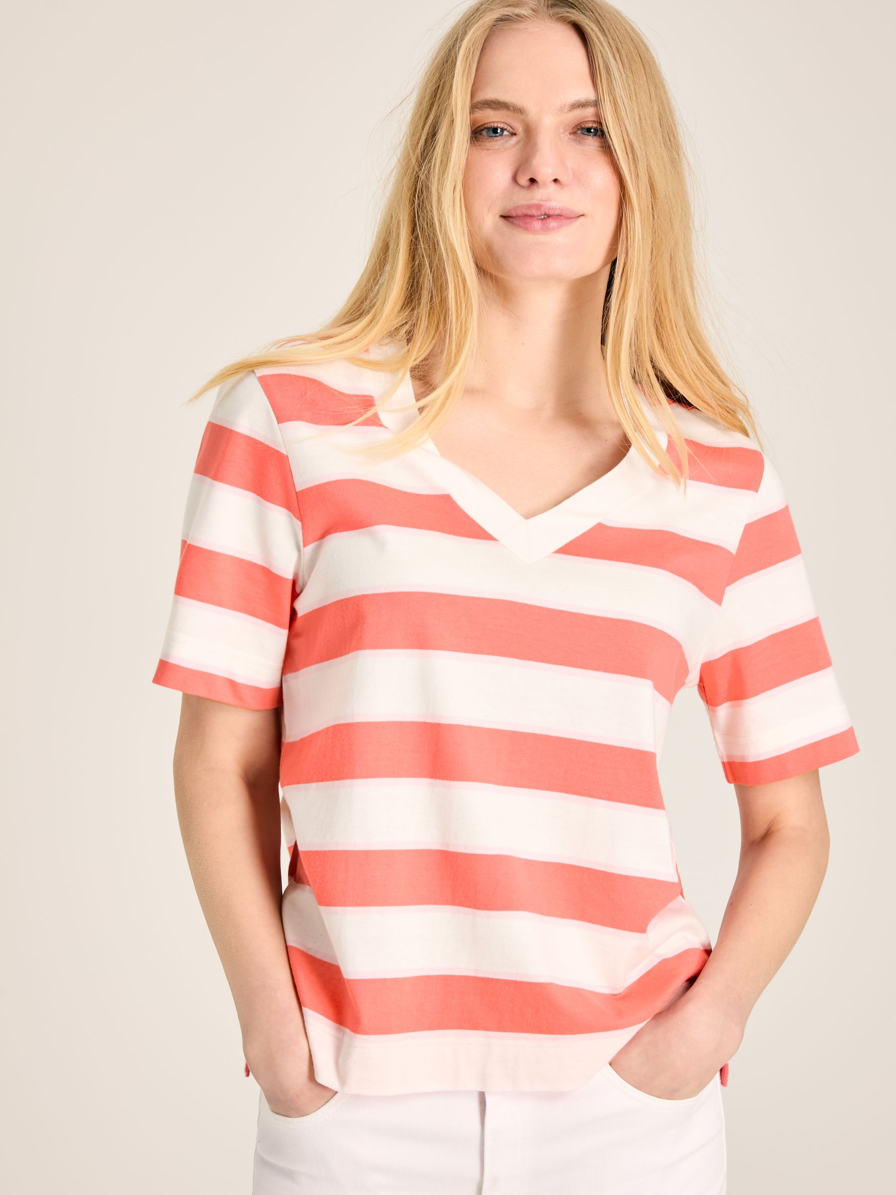 Darcey Pink stripe V-Neck T-Shirt - Image 1 of 6