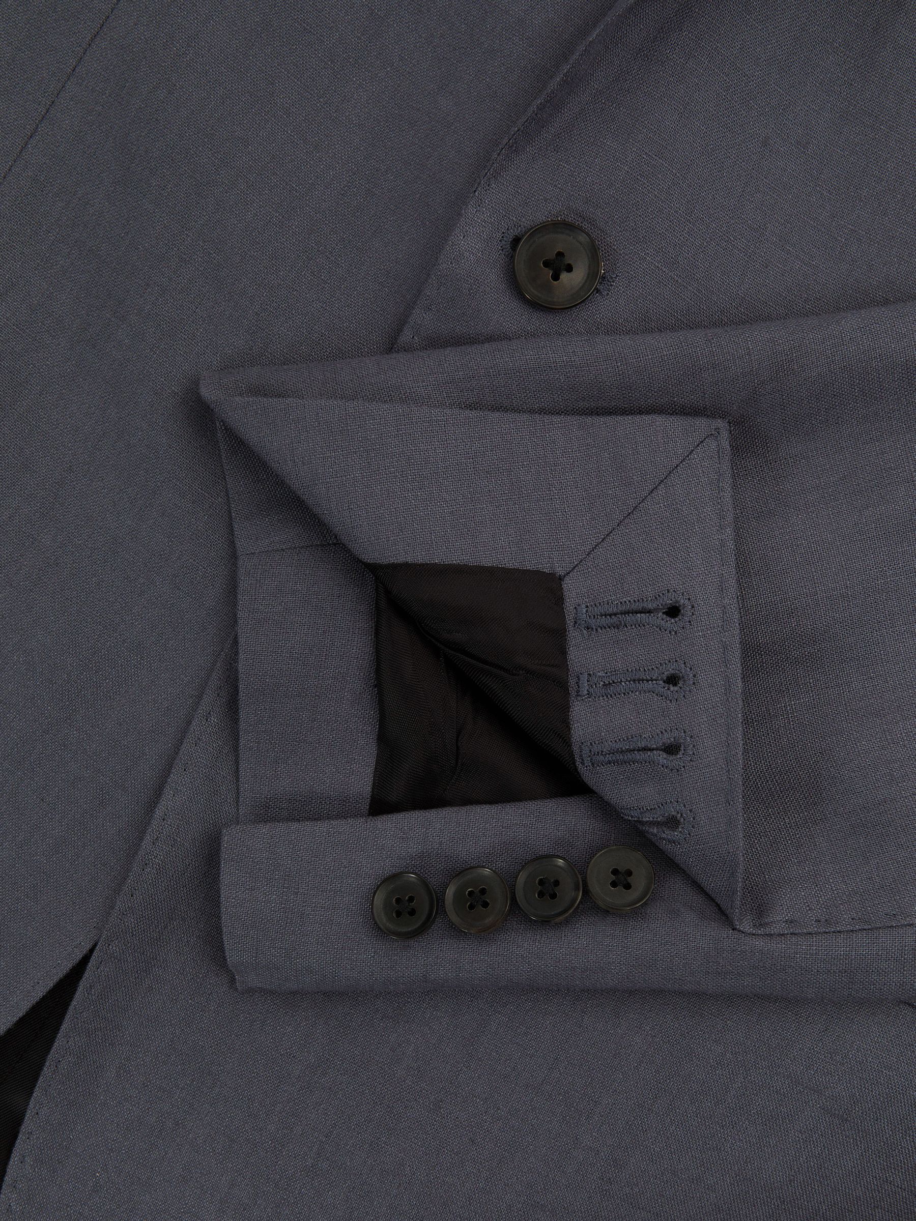 Slim Fit Single Breasted Linen Blazer in Airforce Blue - Image 6 of 6