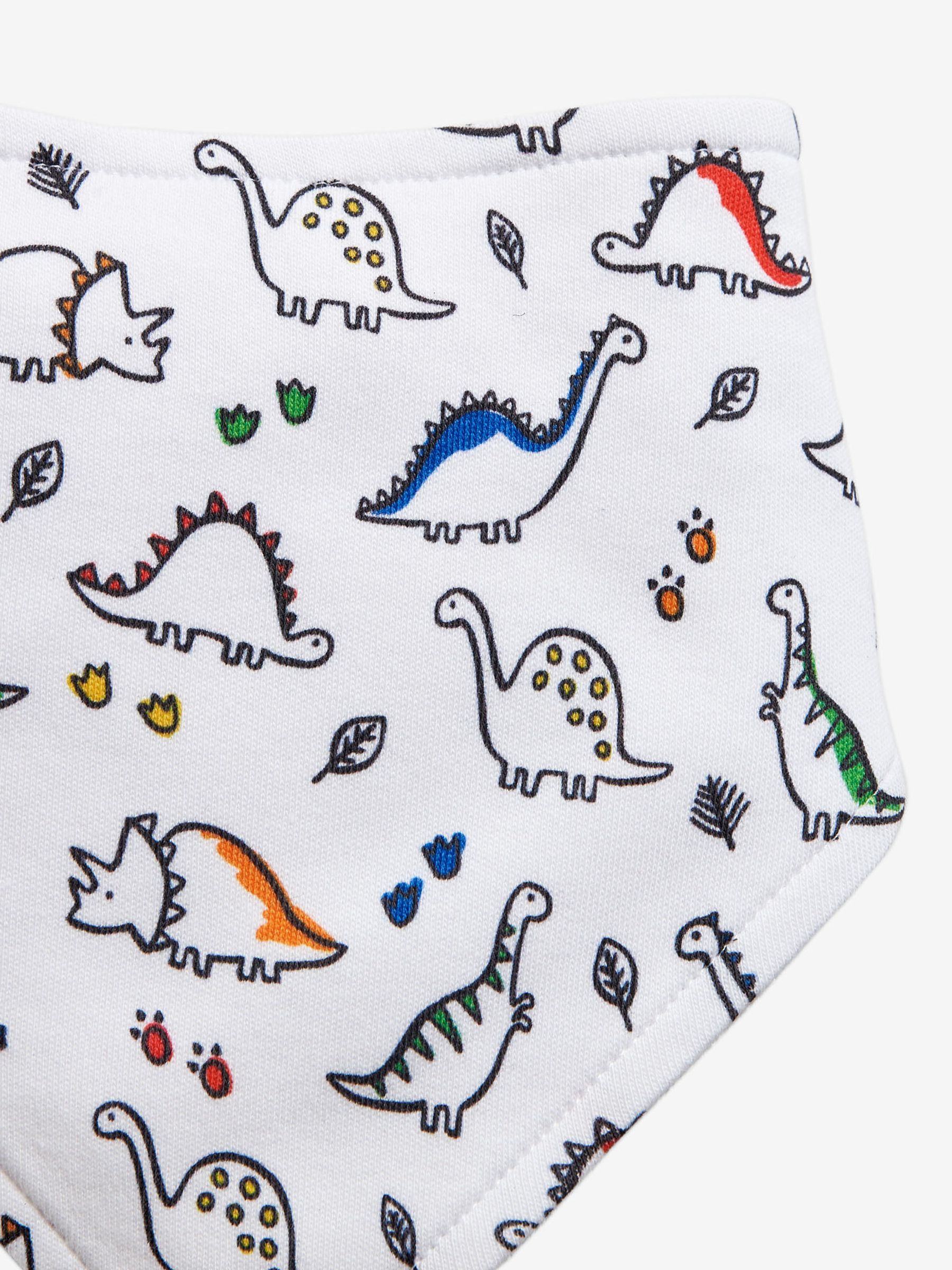 White 3-Pack Dino Dribble Bibs - Image 5 of 7