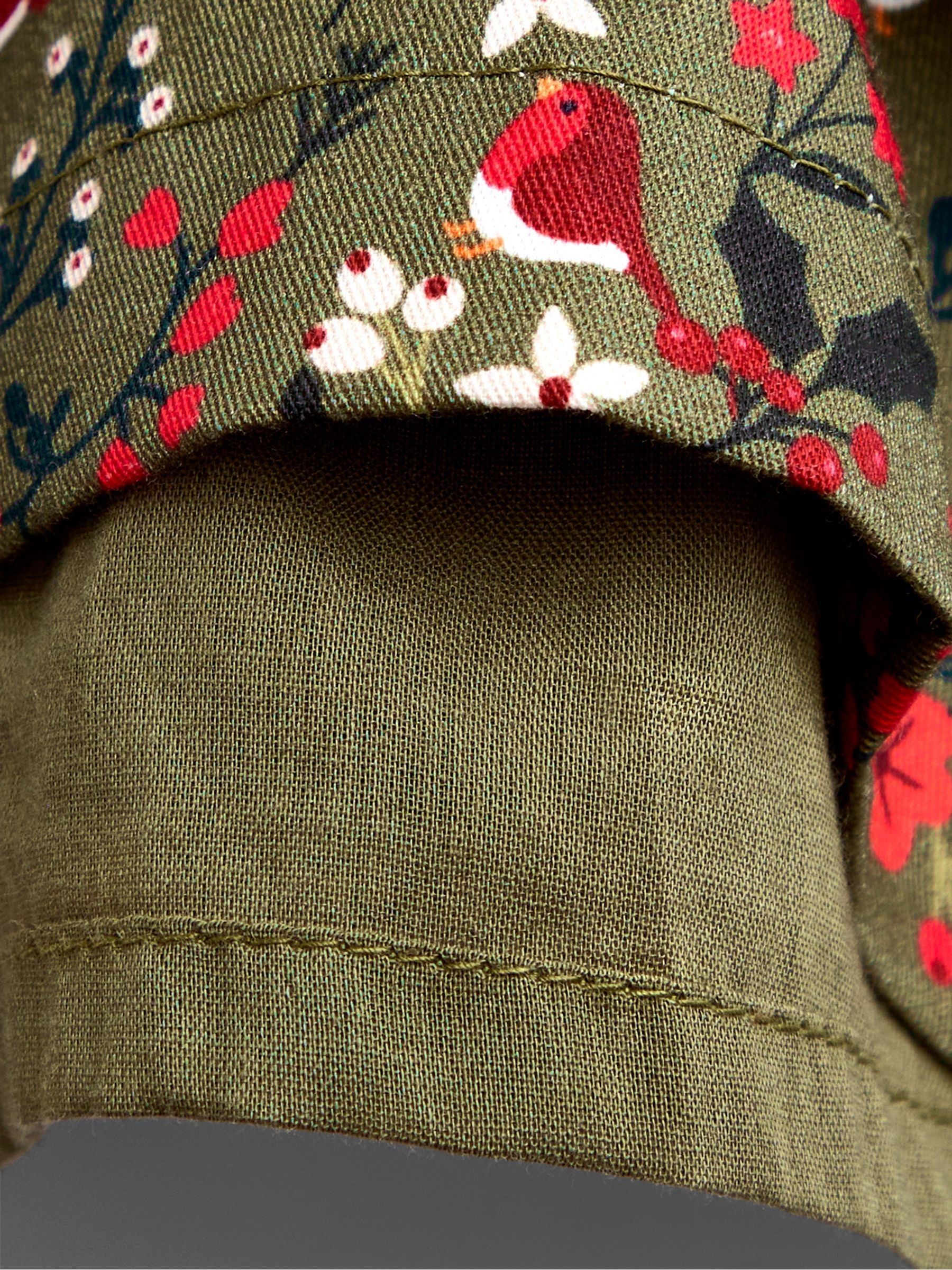 Olive Green Christmas Print Smocked Dress - Image 4 of 4