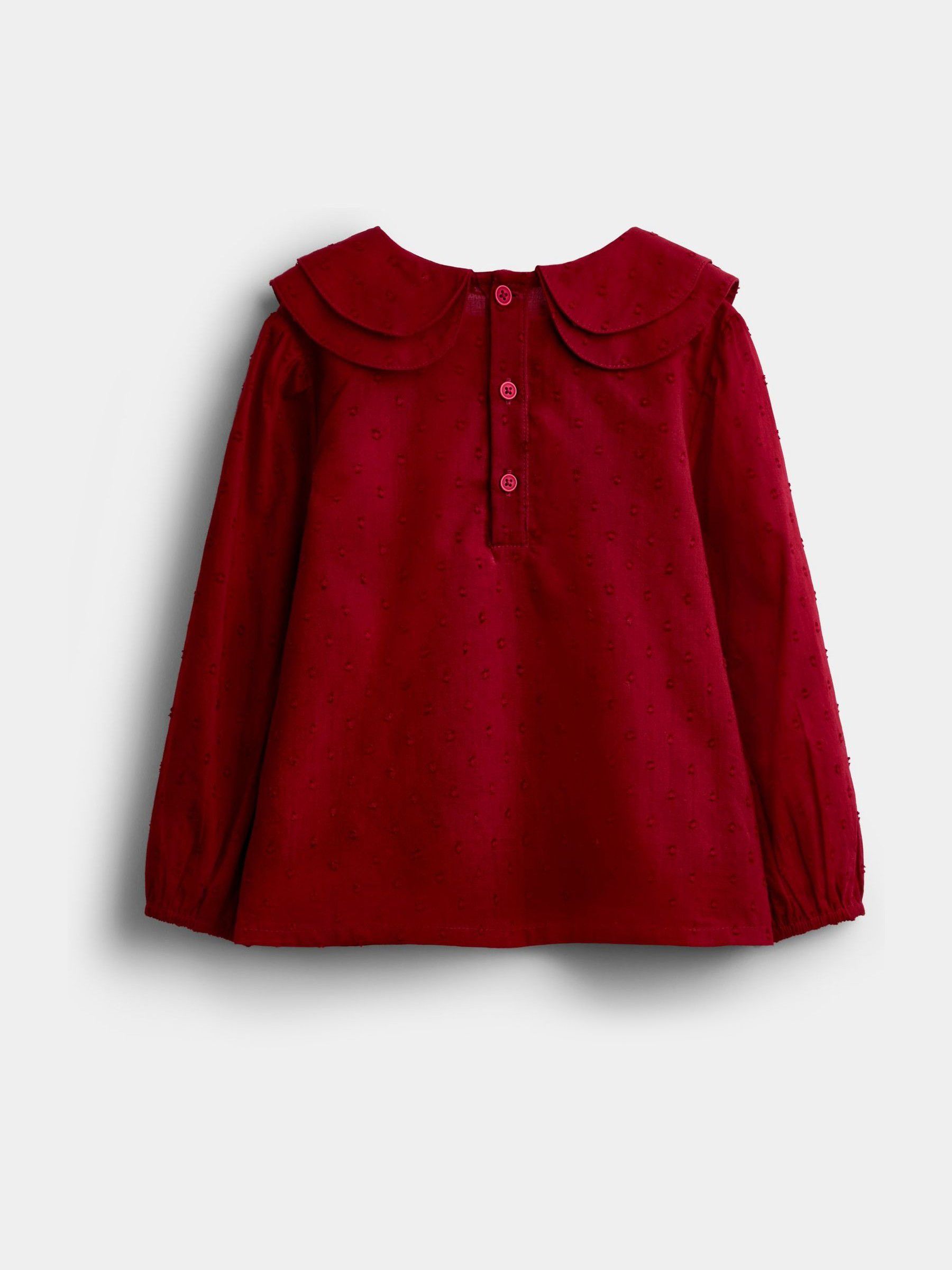 Burgundy Red Heart Flocked Tulle Skirt & Dobby Blouse Set - Image 3 of 6