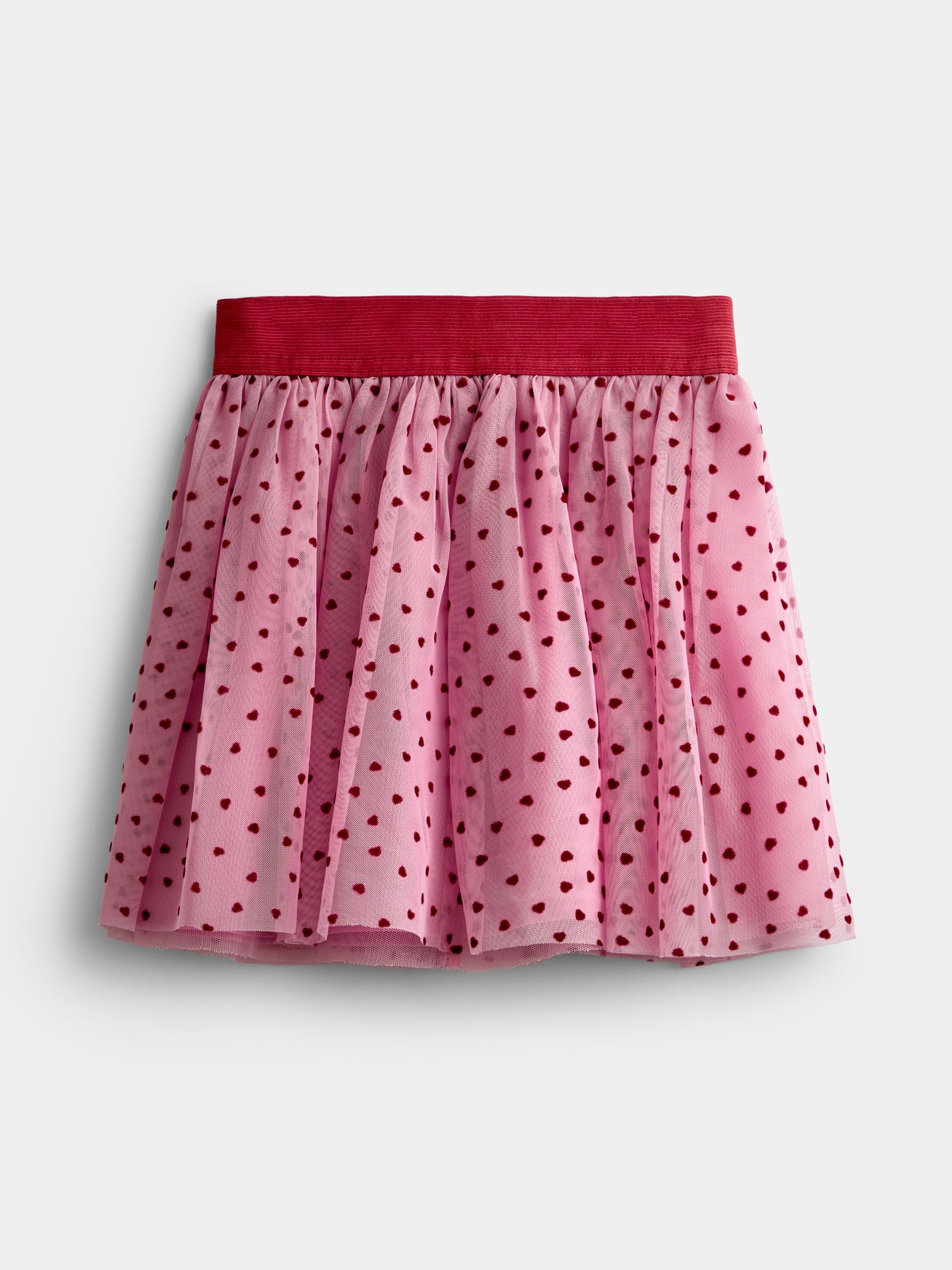 Burgundy Red Heart Flocked Tulle Skirt & Dobby Blouse Set - Image 4 of 6