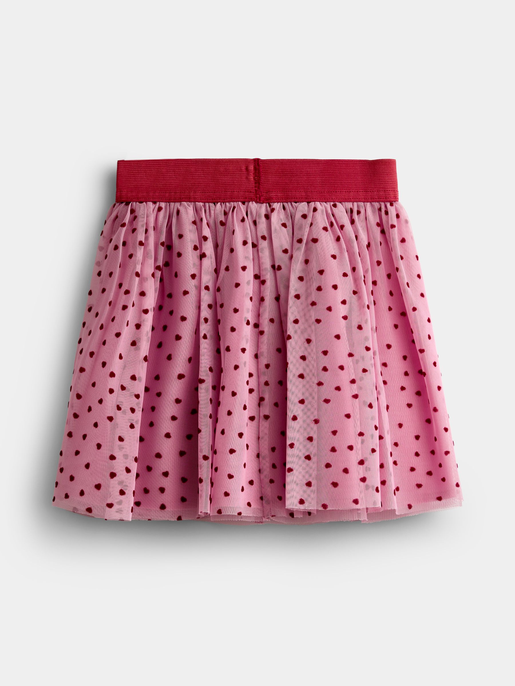 Burgundy Red Heart Flocked Tulle Skirt & Dobby Blouse Set - Image 5 of 6
