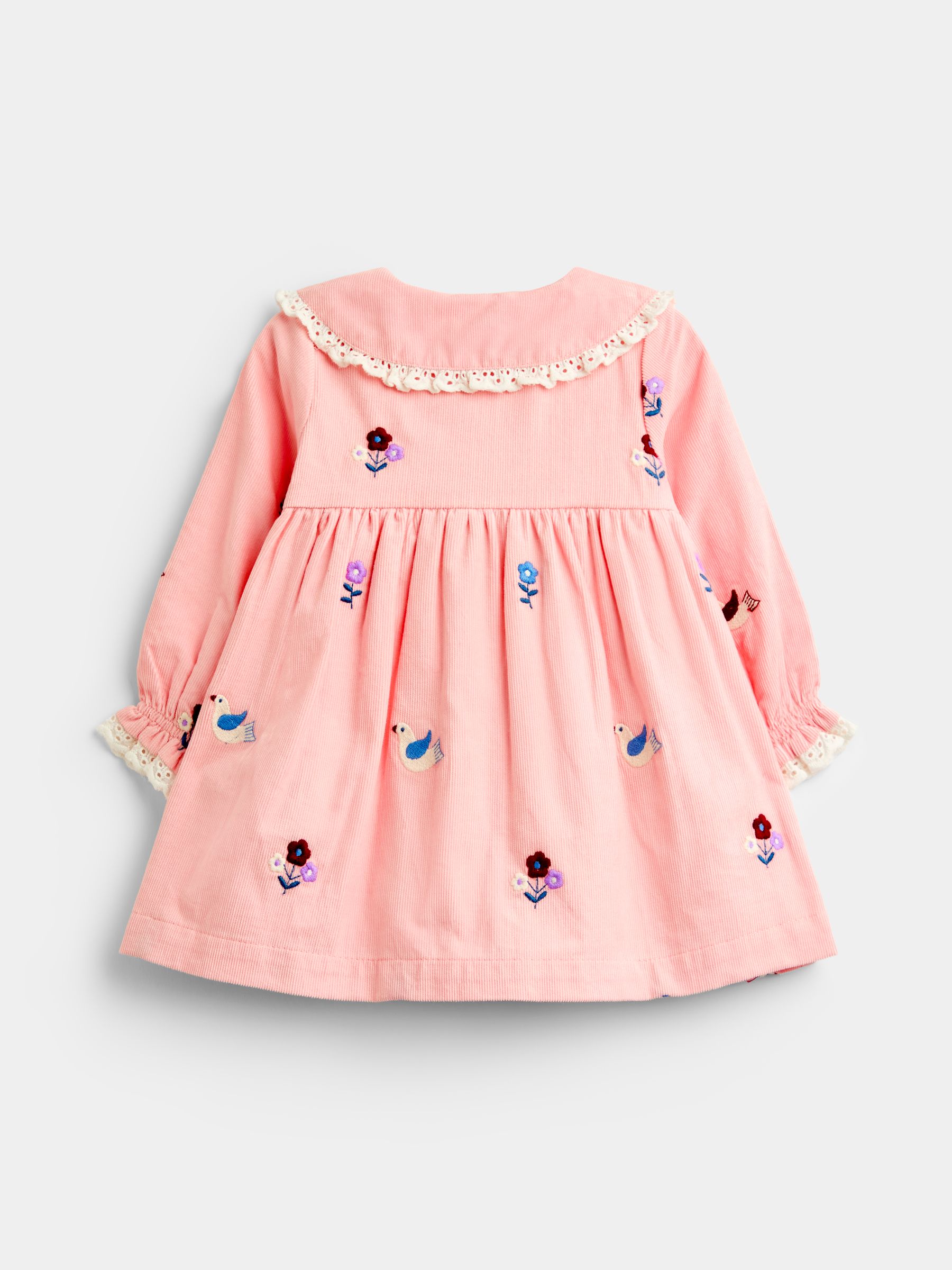 Pink Bird & Floral Embroidered Cord Baby Dress - Image 2 of 4 Pink Bird & Floral Embroidered Cord Baby Dress - Image 2 of 4