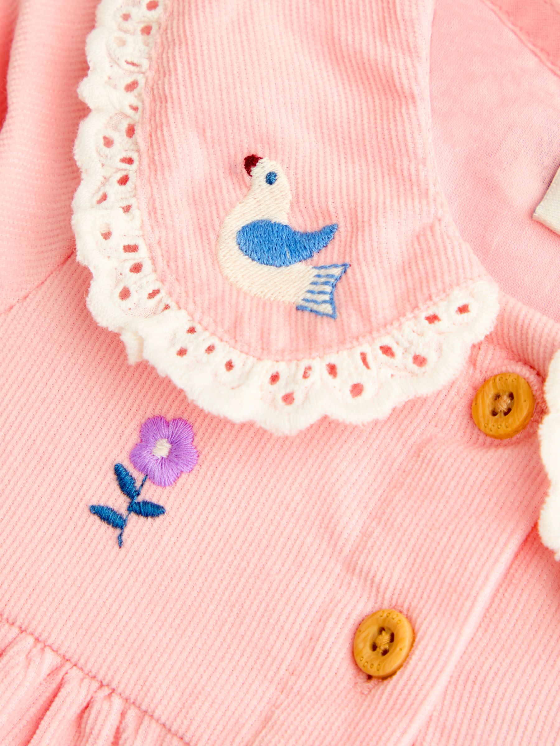 Pink Bird & Floral Embroidered Cord Baby Dress - Image 3 of 4